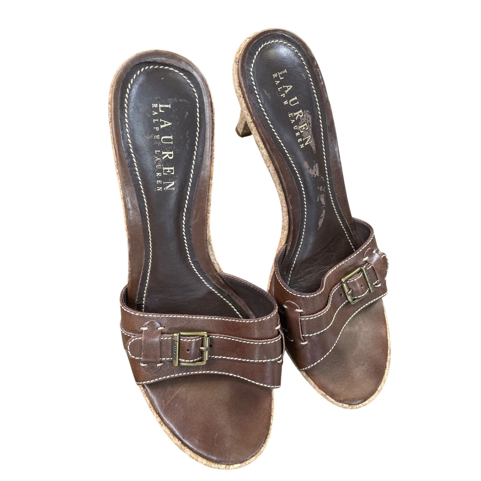 Lauren Ralph Lauren Lauren Ralph Lauren Womens Brown Leather Cork Heels Size 8B Size US 8 / IT 38 - 12 Thumbnail