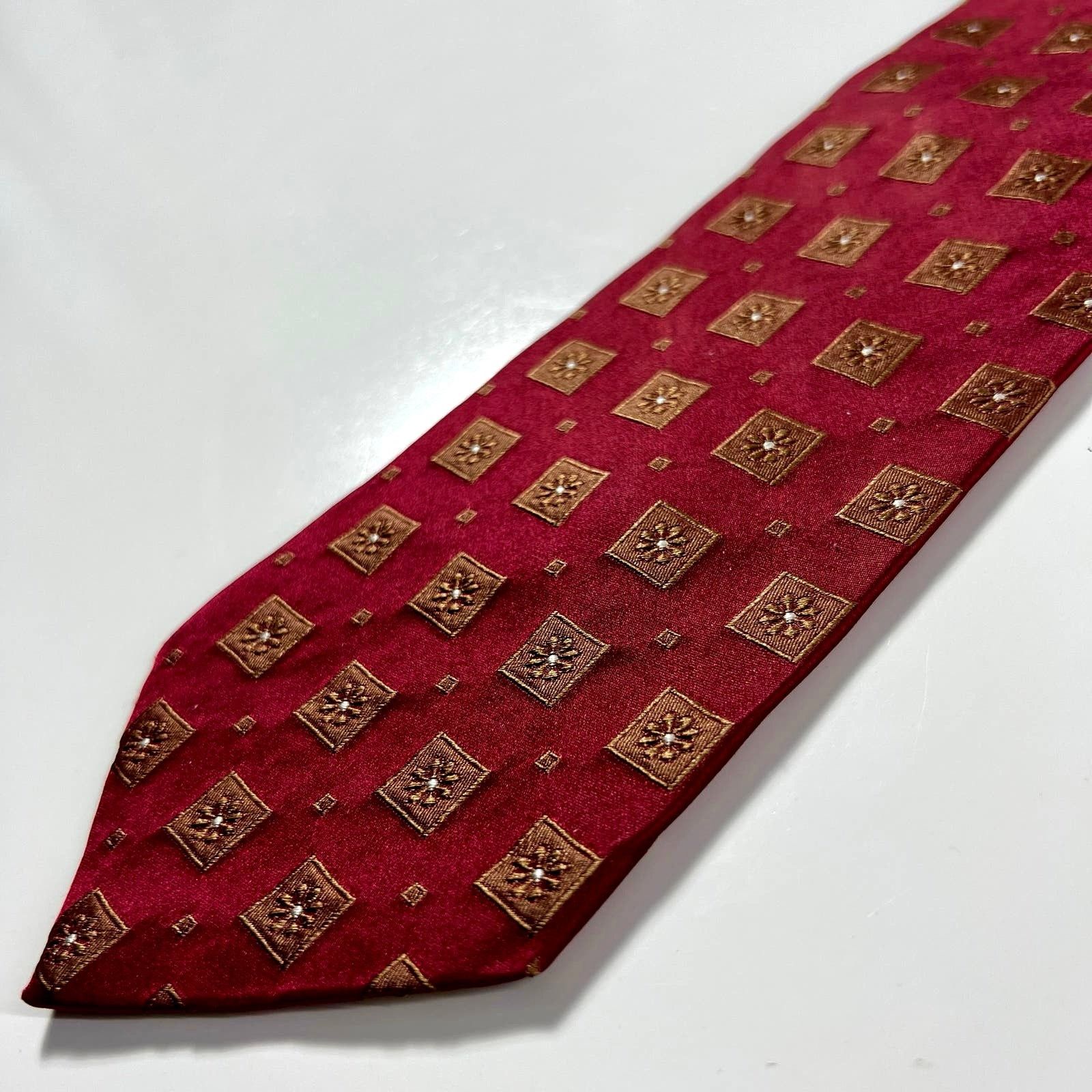 Hugo Boss Hugo Boss Men Tie Red Gold 100% Silk Geometric Woven Necktie Size ONE SIZE - 6 Thumbnail
