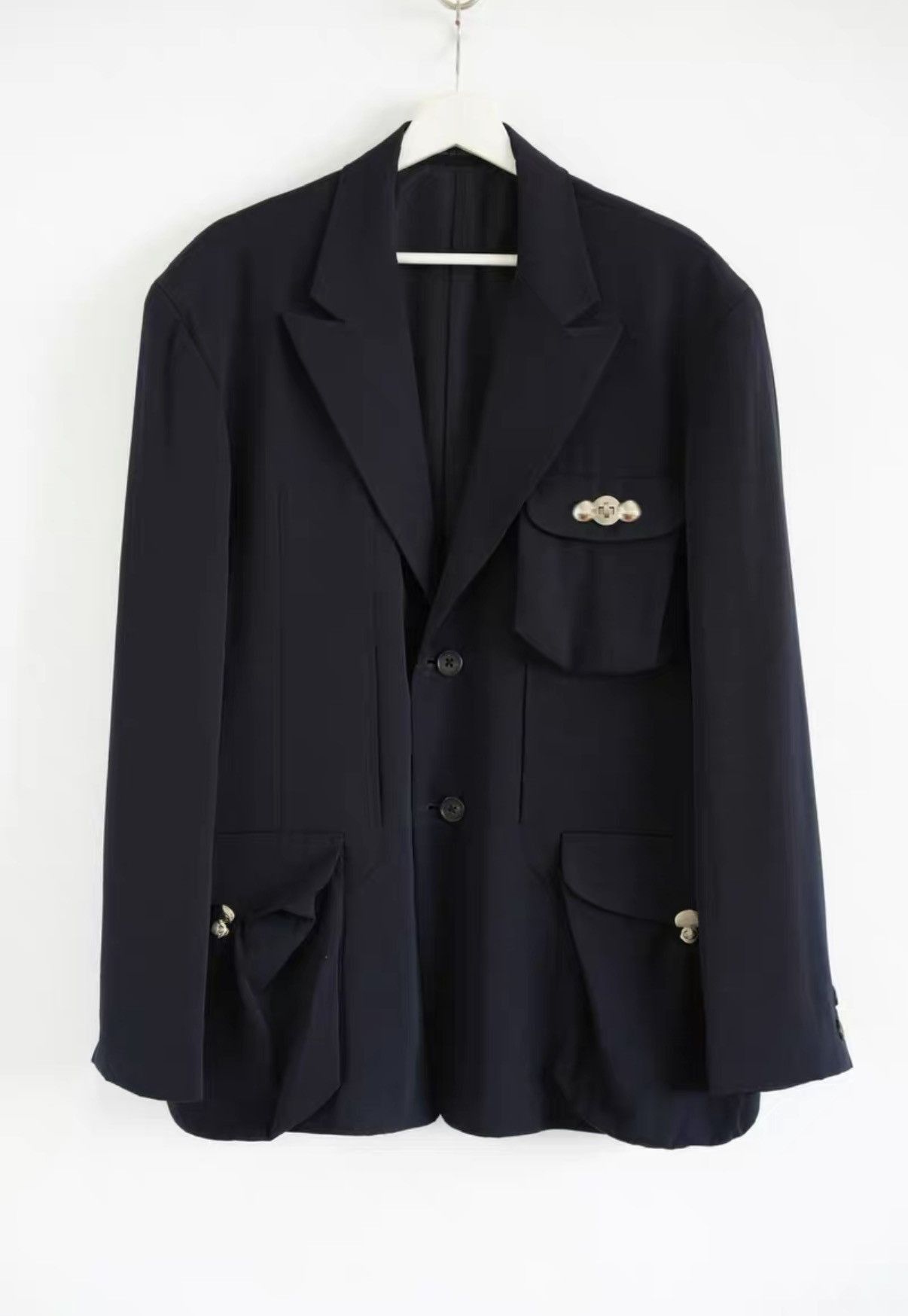 Yohji Yamamoto Black Button-Front Blazer with Decorative Pocket Buttons Size US M / EU 48-50 / 2 - 1 Thumbnail