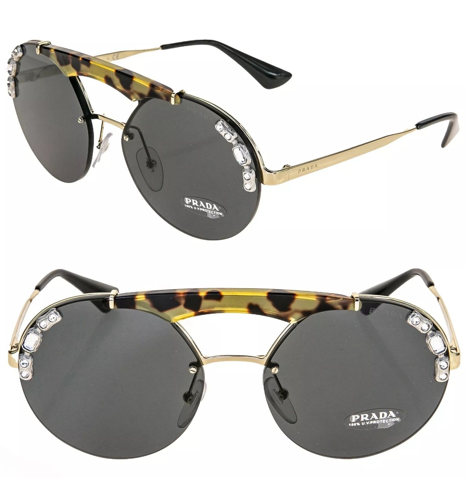 Prada PRADA ORNATE JEWEL Stud Sunglasses 52U Silver Black PR52US Size ONE SIZE - 1 Thumbnail