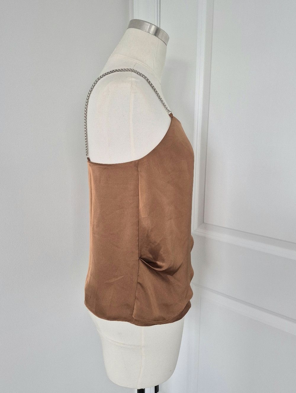 Ramy Brook Chrissy Copper Satin Asymmetrical Chain Strap Tank Party Size S / US 4 / IT 40 - 6 Thumbnail