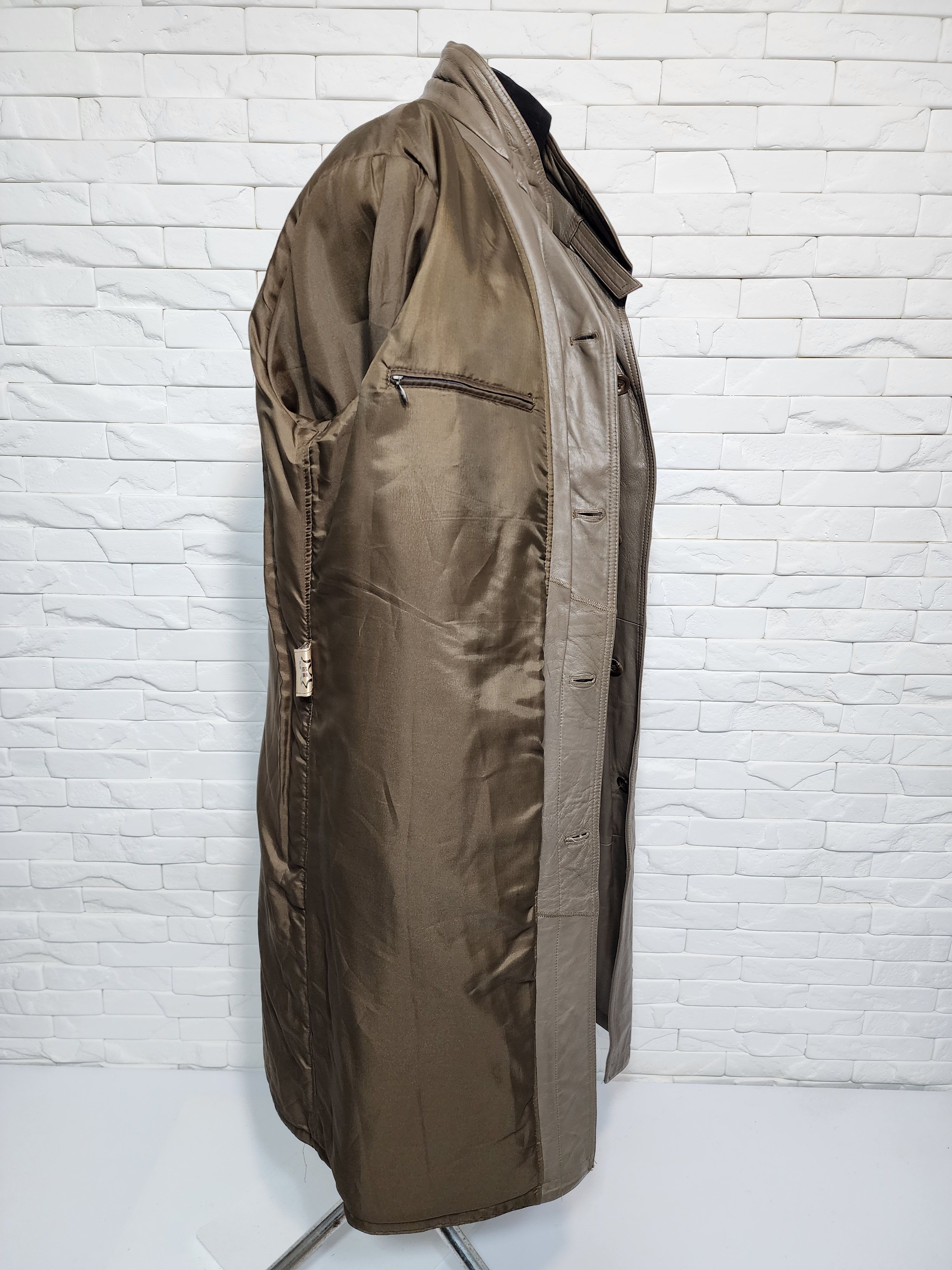 Designer Gray Genuine Leather Men's Coat with Belt Size US XXL / EU 58 / 5 - 8 Thumbnail