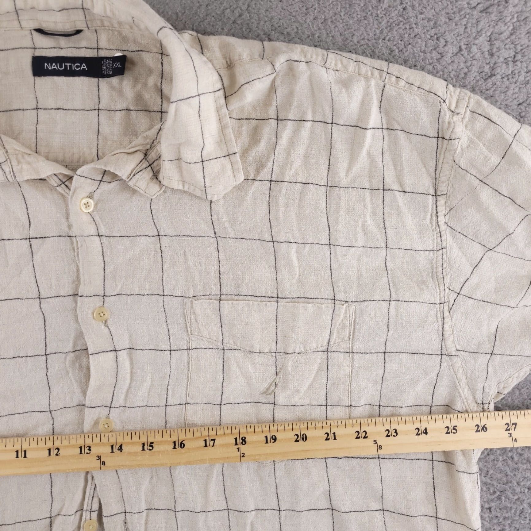Nautica Nautica Shirt Mens 2XL Beige Linen Check Short Sleeve Button-Up Vintage No Size US XXL / EU 58 / 5 - 6 Thumbnail