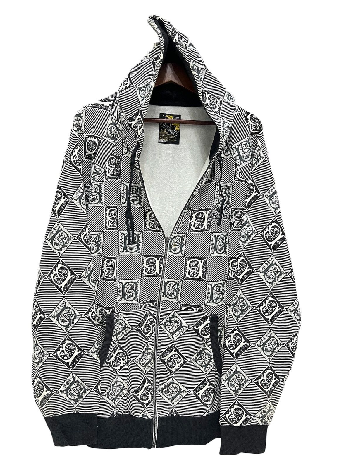 Japanese Brand BADBOY Full Printed Adjustable Hooded Full Zipper Sweatshirt Size US L / EU 52-54 / 3 - 1 Thumbnail