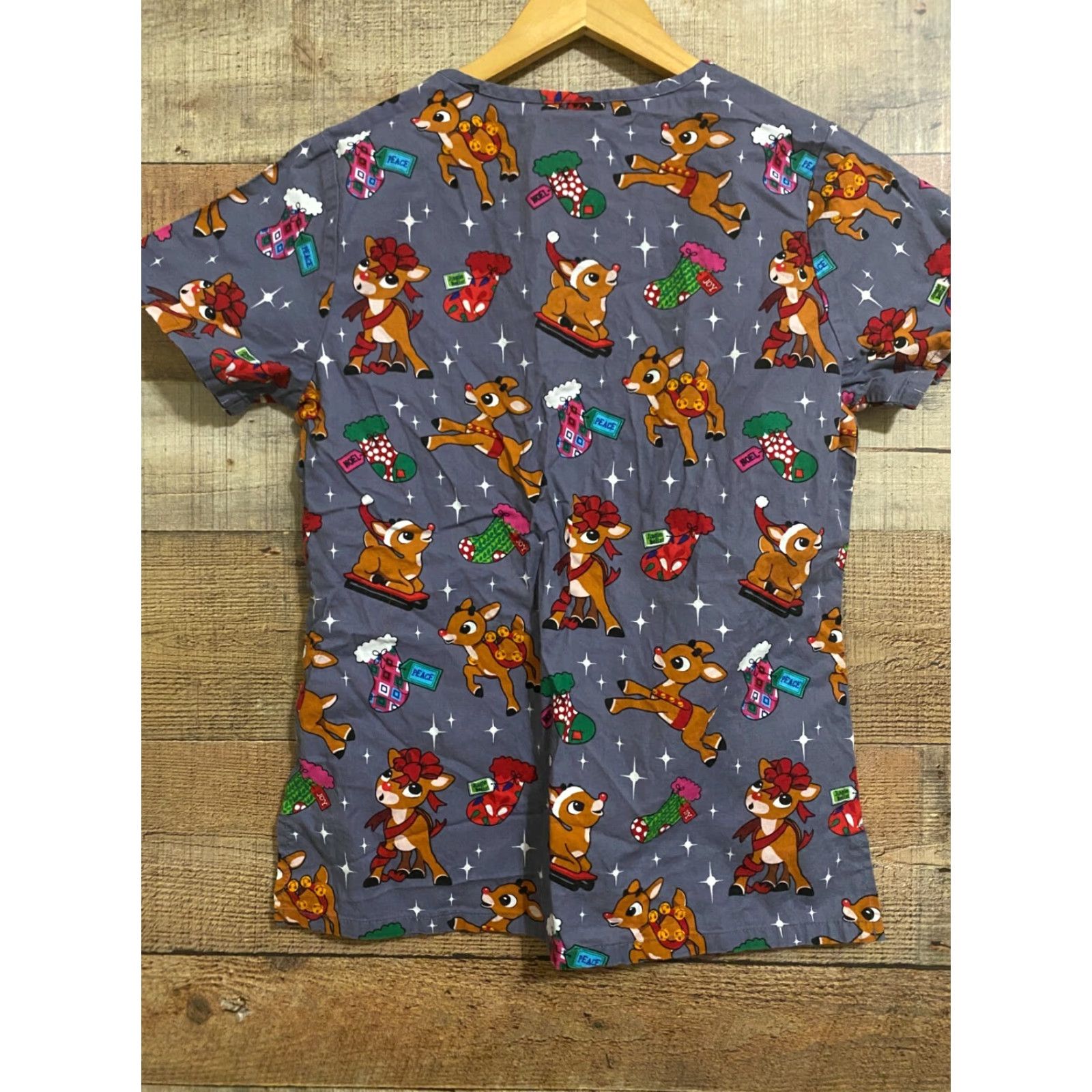 Vintage Rudolph The Red Nosed Reindeer gRAY Scrub Top Womens XS Size Scrub Top Black gRAY Rudolph Womens XS Size S / US 4 / IT 40 - 2 Thumbnail