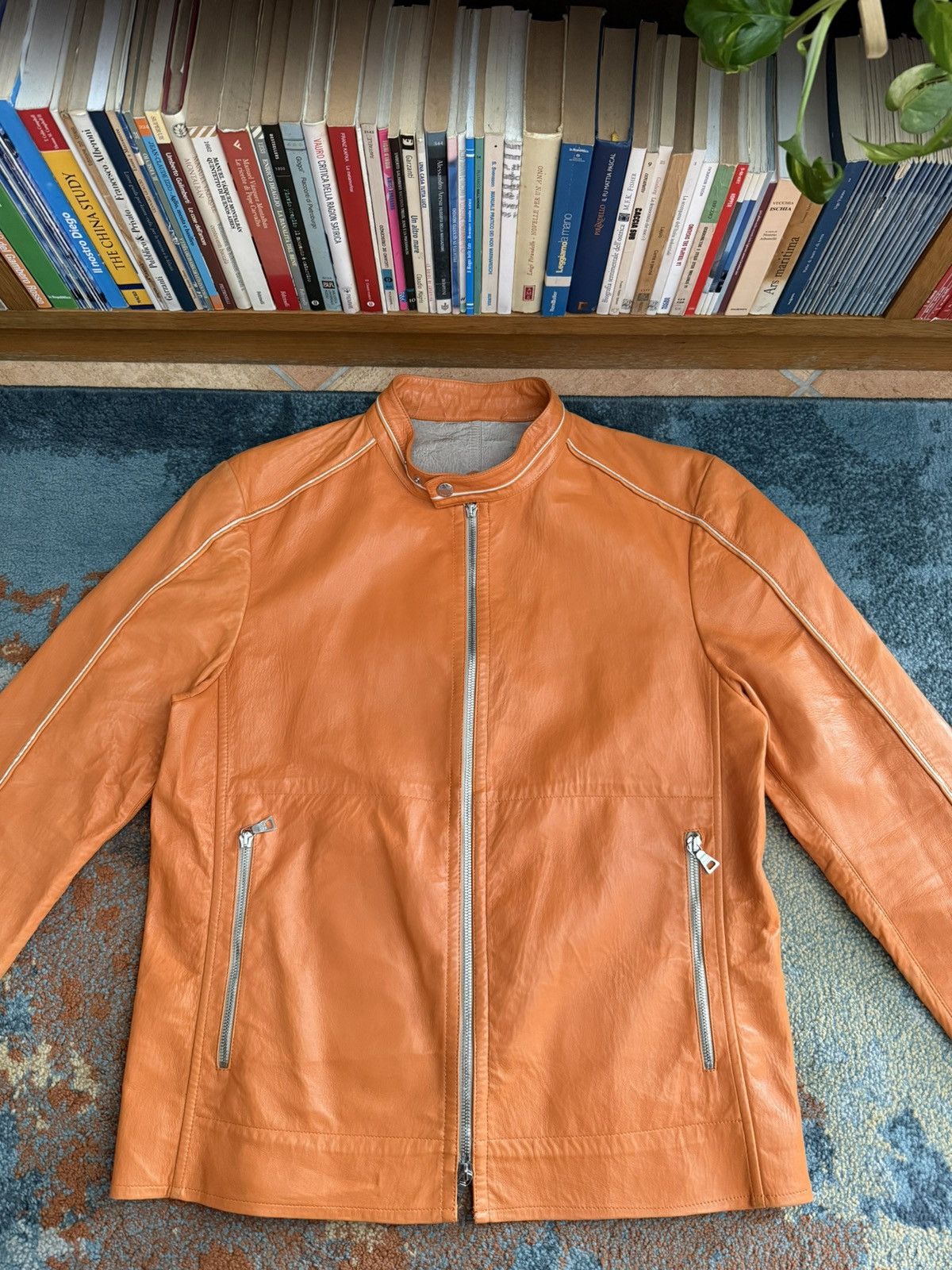 Prada Prada AW2000 Vintage Orange Y2k Biker Leather Jacket Size US M / EU 48-50 / 2 - 2 Thumbnail
