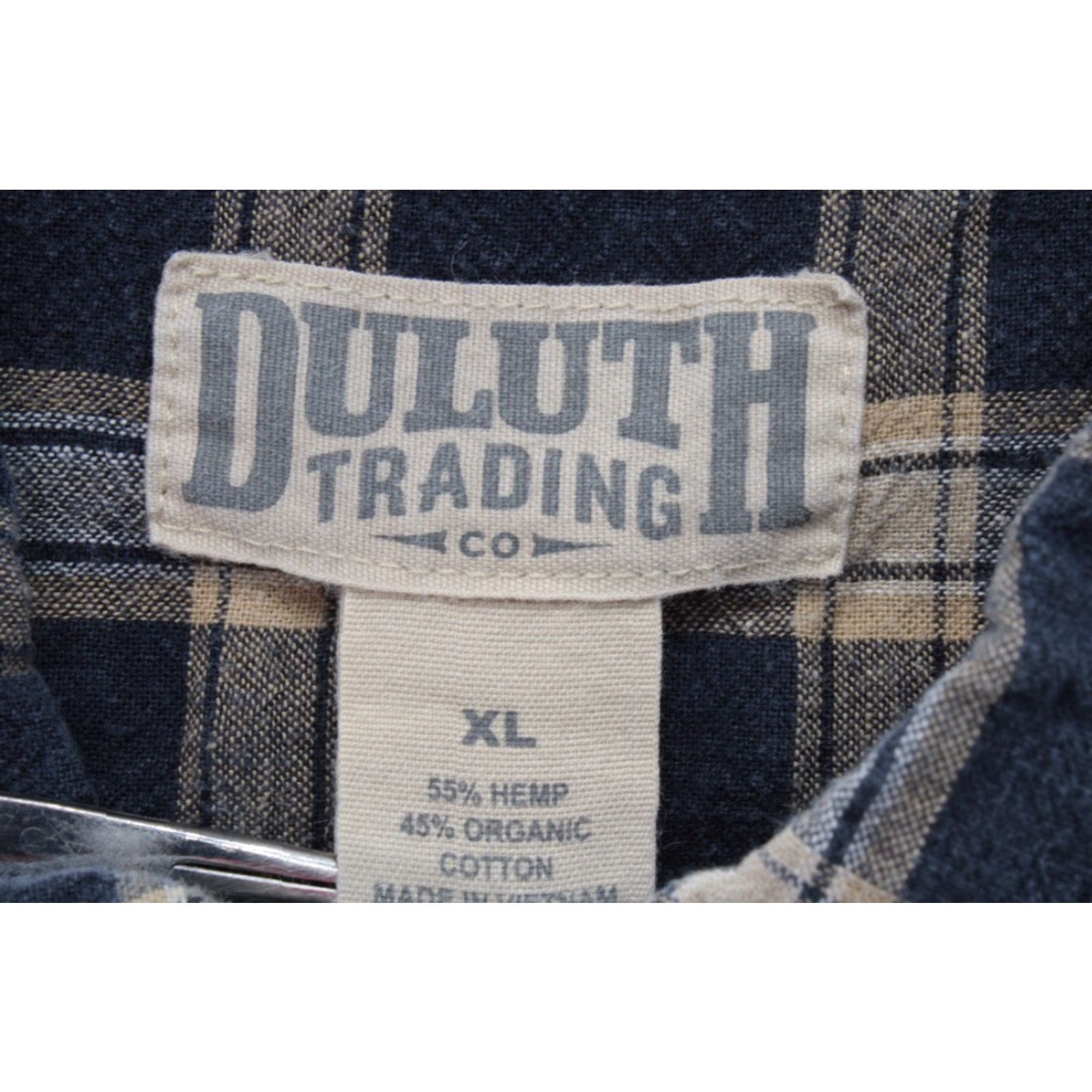Vintage Duluth Shirt Men's XL Dark Blue Plaid Hemp Cotton Blend Short Sleeve Button Down Size US XL / EU 56 / 4 - 5 Thumbnail