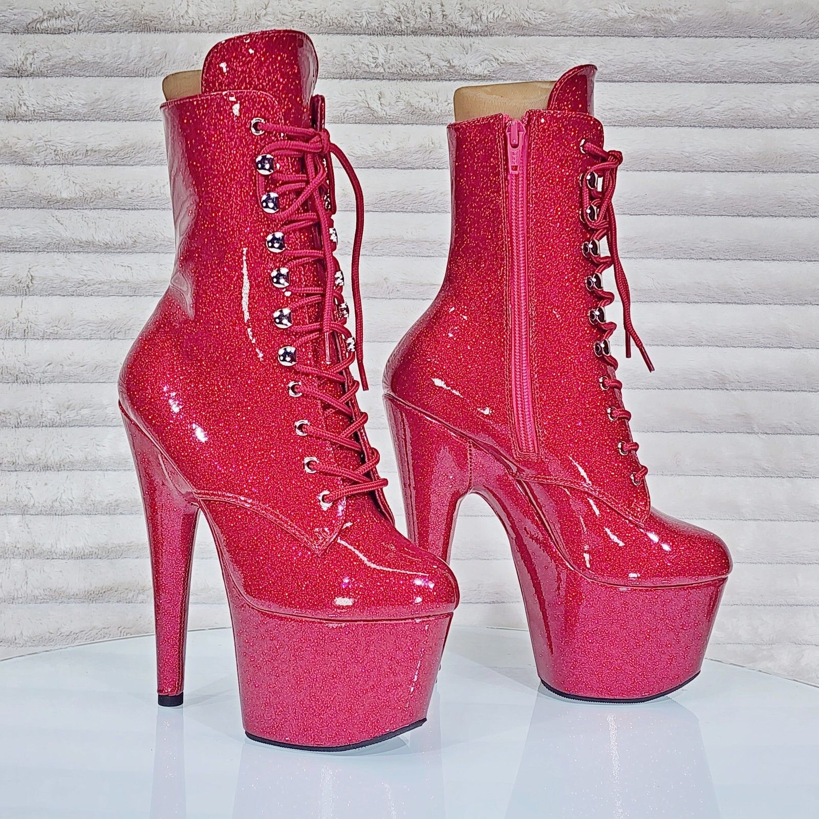 Other Adore 1020GP Fuchsia Pink Glitter Patent 7" High Heel Platf Size US 7 / IT 37 - 3 Thumbnail