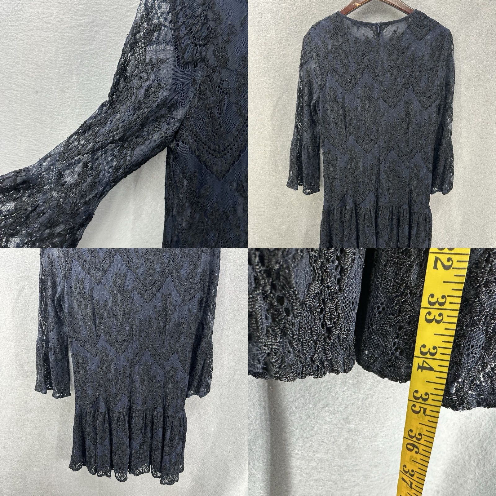 Ganni GANNI Women Dress Shift XS Lace Floral Bohemian 2020s Drop Waist Short Sleeve Navy Blue Size XS / US 0-2 / IT 36-38 - 8 Thumbnail