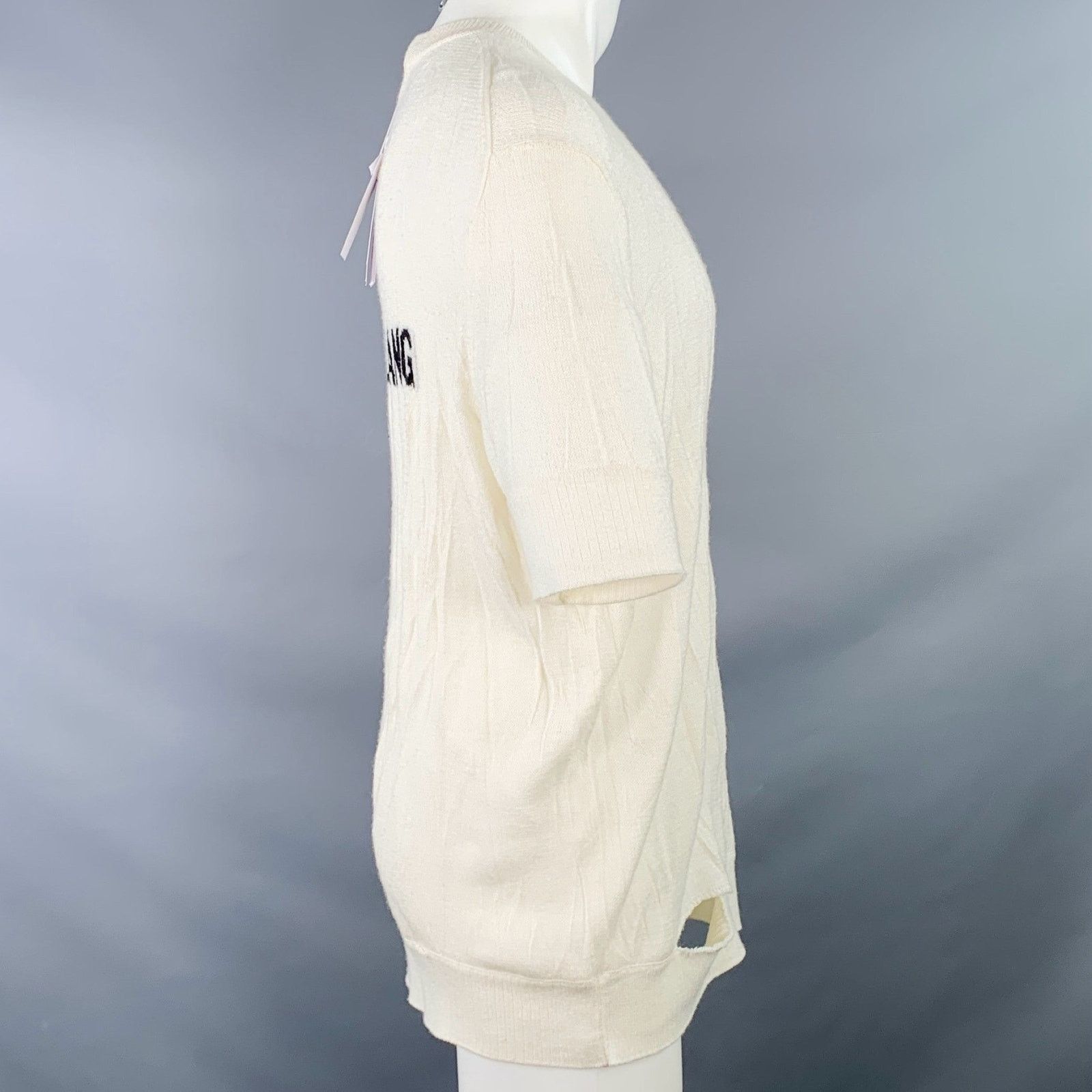Helmut Lang Cream Ivory Knit Merino Wool Crushed Short Sleeve T-shirt Size US S / EU 44-46 / 1 - 3 Thumbnail