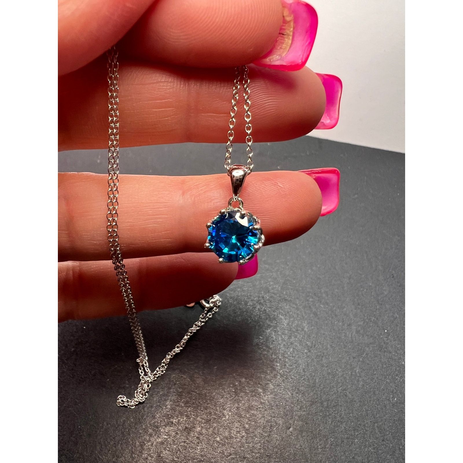 Other NEW Blue CZ rhodium over sterling silver pendant and chain Size ONE SIZE - 7 Thumbnail