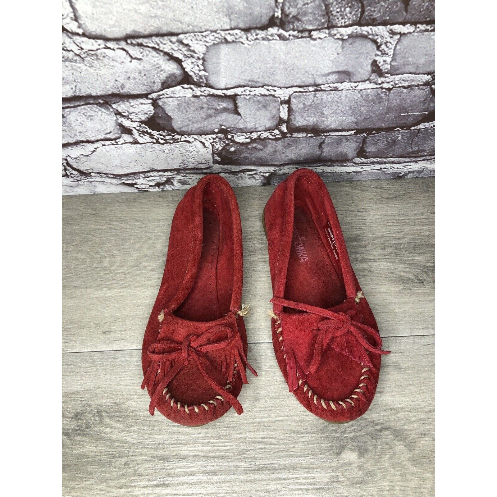 Minnetonka Minnetonka Red Suede Kiltie Fringe Bow Moccasins Shoes Women Size US 6 / IT 36 - 15 Thumbnail