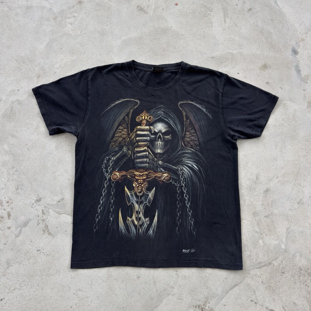 Band Tees Wild Grim Reaper Sword Winged Skull Graphic Tee Shirt L Size US L / EU 52-54 / 3 - 1 Thumbnail