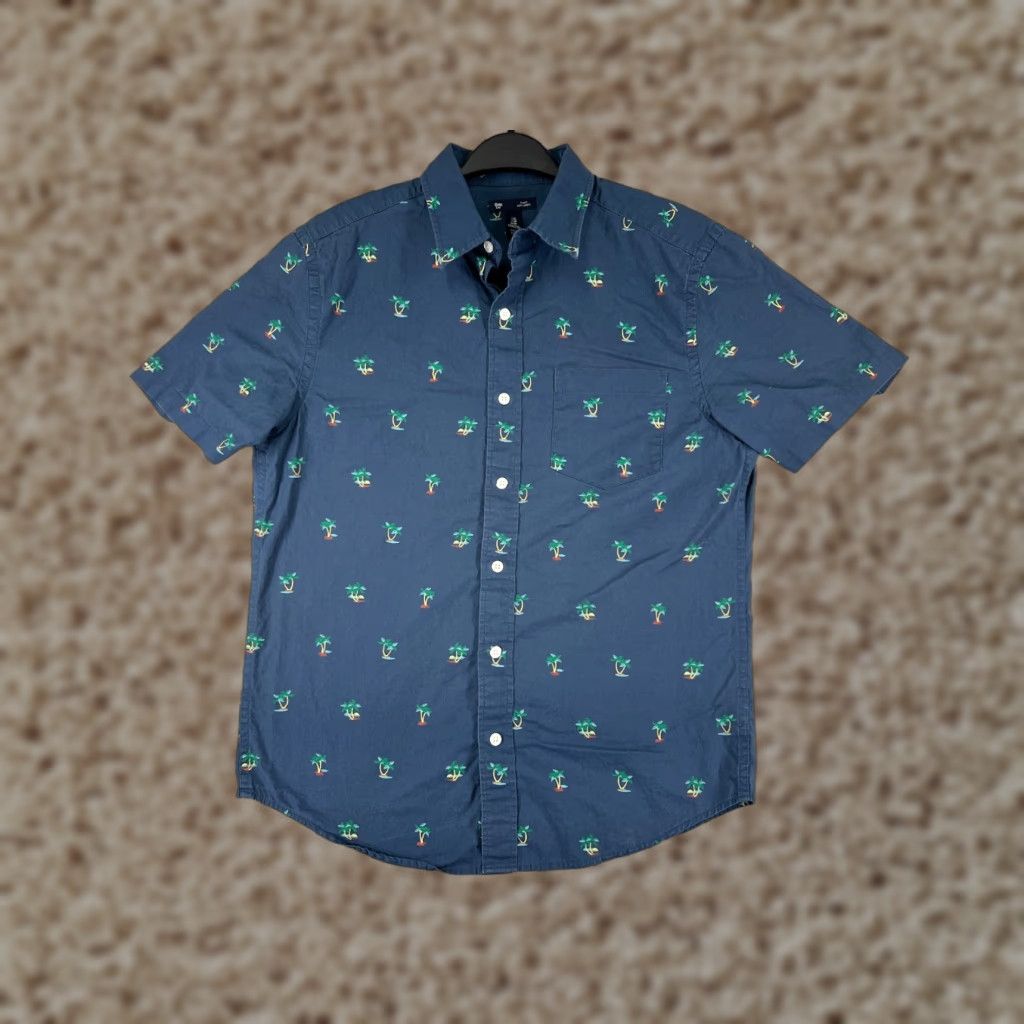 Gap Gap Button-Up Shirt Mens Medium Blue Palm Tree All Over Print AOP 100% Cotton Casual Workwear Col Size US M / EU 48-50 / 2 - 1 Thumbnail
