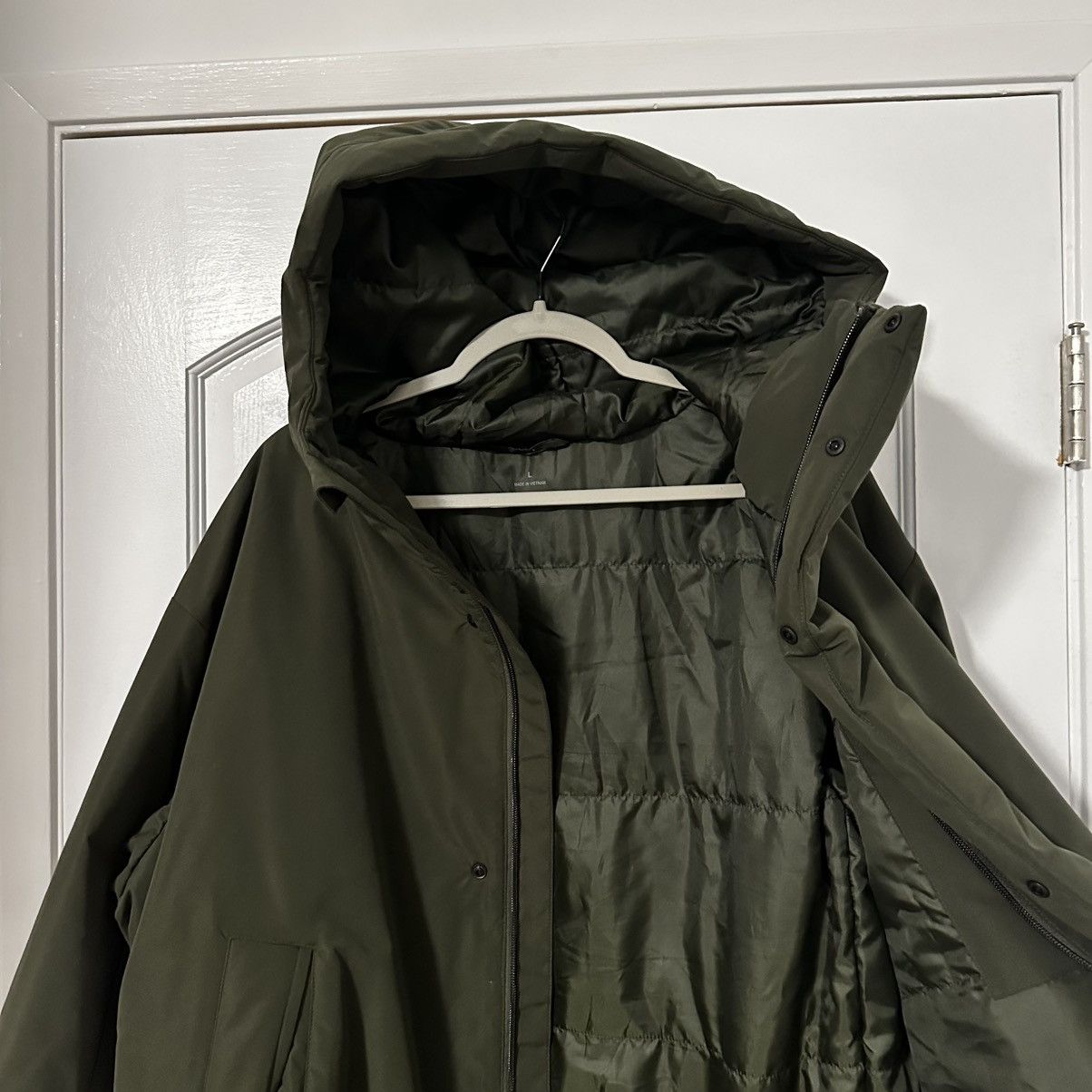 Muji Muji Padding Insulated Hooded Half Coat Jacket, Dark Green Size US L / EU 52-54 / 3 - 3 Thumbnail