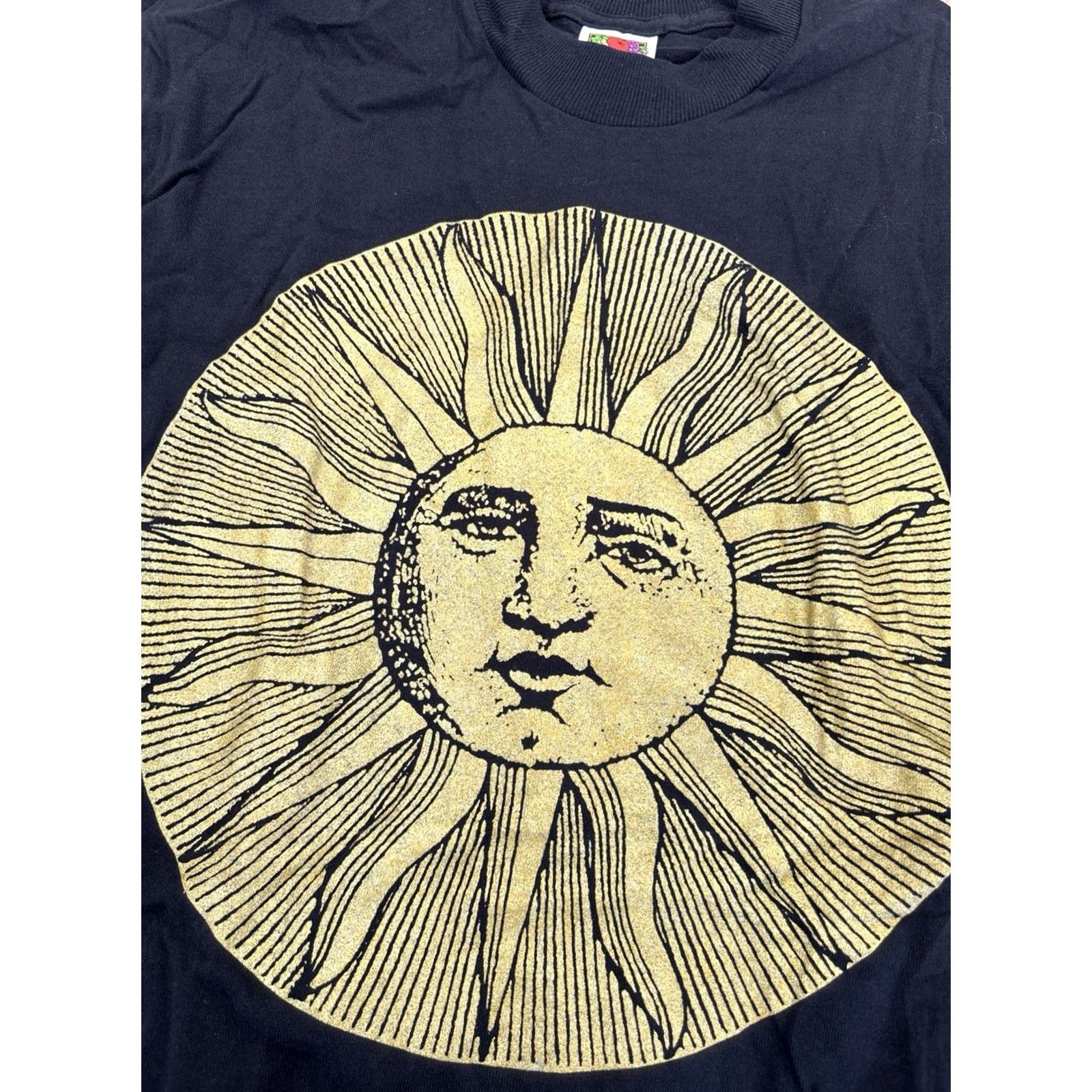 Fruit Of The Loom VINTAGE 90s Celestial Sun Graphic T-Shirt Medium Spacecore Boho Unisex Short Sleeve Cotton USA MADE Single Stitch Mens M Black Shirt Size US M / EU 48-50 / 2 - 3 Thumbnail