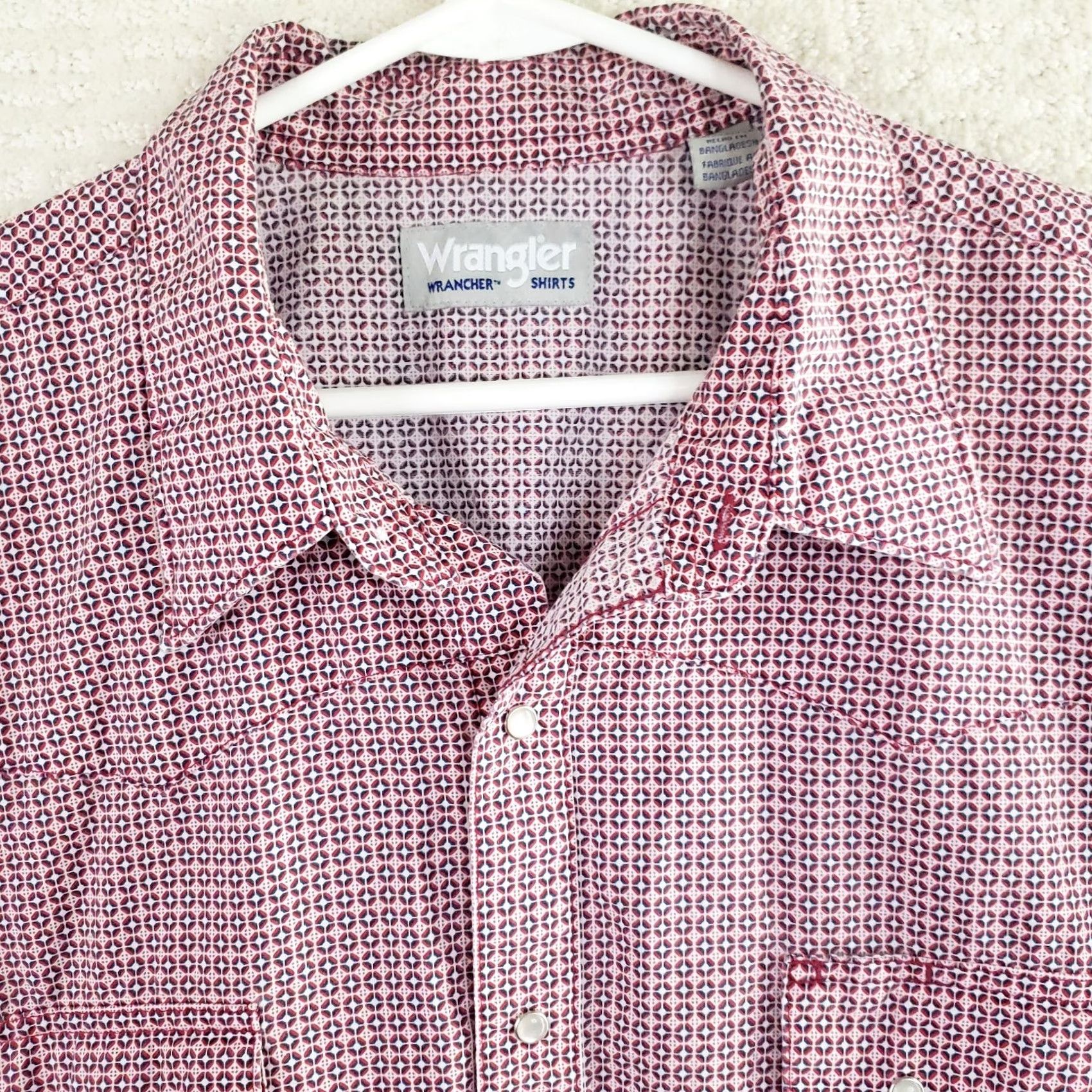Wrangler VINTAGE Wrangler Shirt Men 2XT Red Geometric Pearl Snap Wrancher Pockets ShortS Size US XXL / EU 58 / 5 - 5 Thumbnail