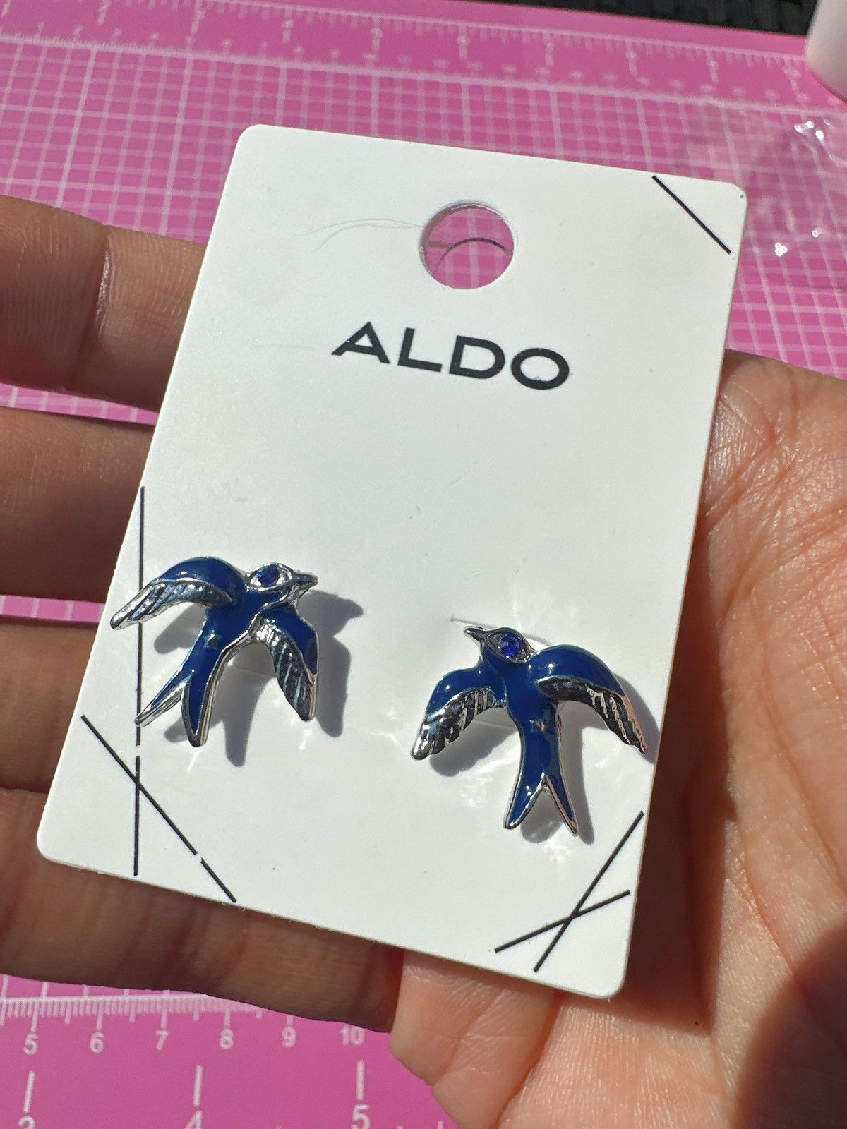Designer Aldo spring swallow Blue Silver Enamel Bird Earrings studs Size ONE SIZE - 3 Thumbnail