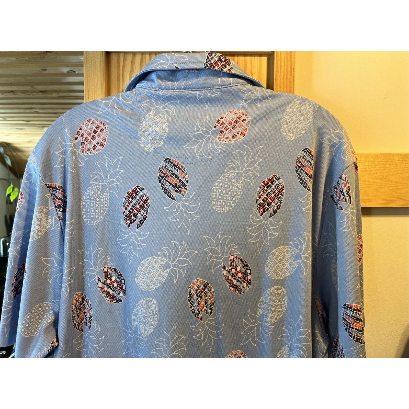 Caribbean Caribbean Men's L Blue Pineapple Button Cotton Blend Shirt Size US L / EU 52-54 / 3 - 14 Thumbnail
