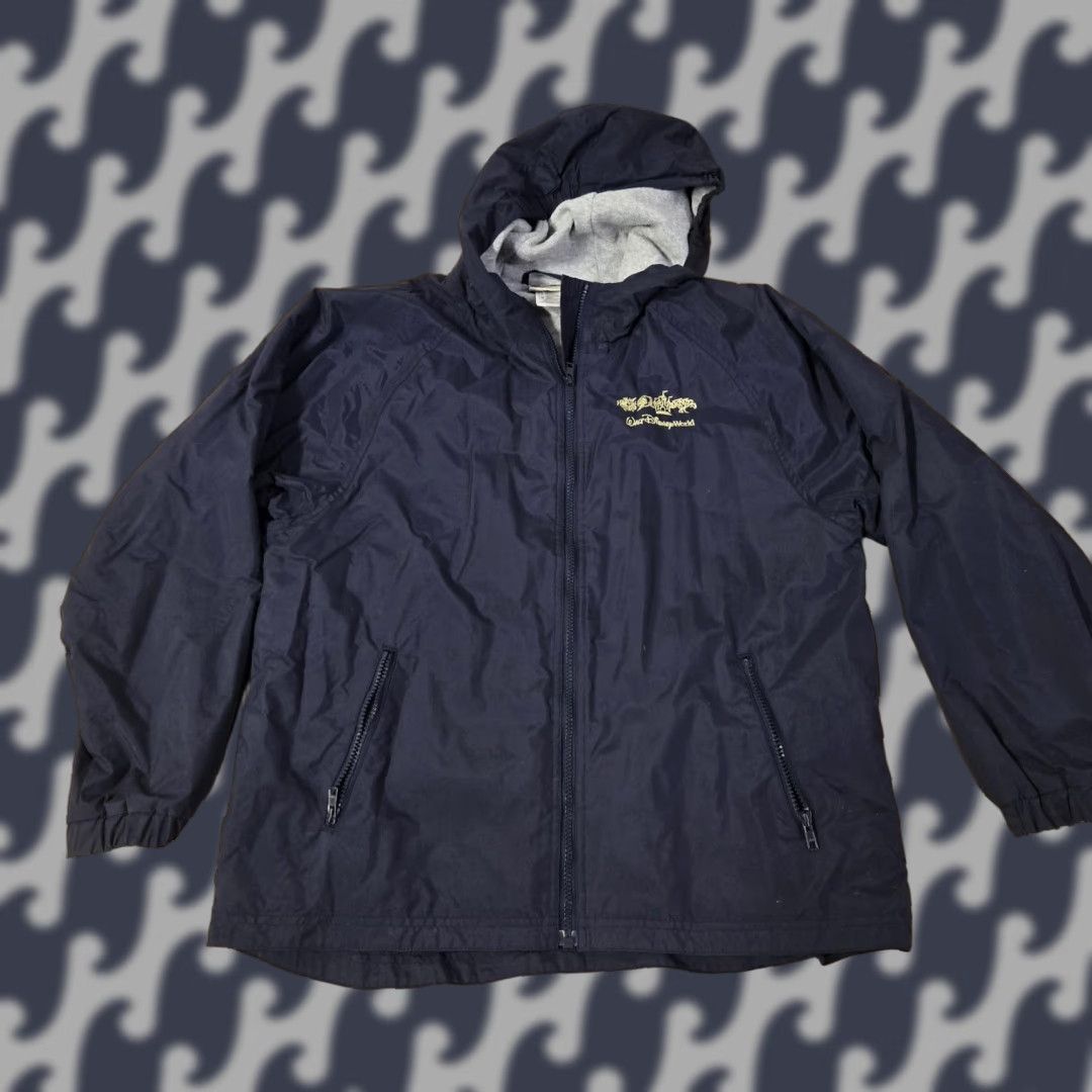 Walt Disney World Jacket Mens Medium Hooded Full Zip Park Icons Embroidered Navy Blue