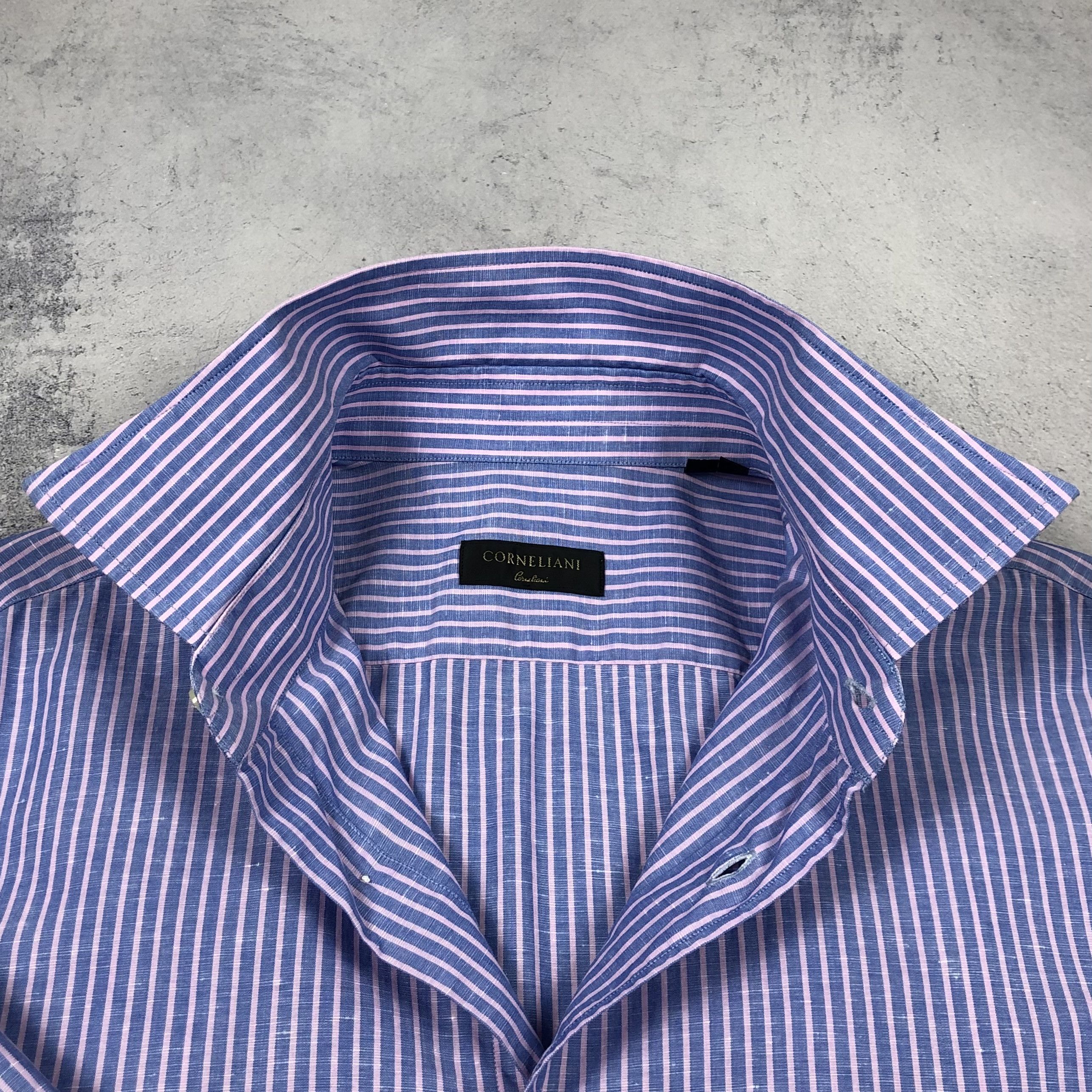 Corneliani Corneliani Striped Cotton Flax Button-up Shirt Size US L / EU 52-54 / 3 - 9 Thumbnail