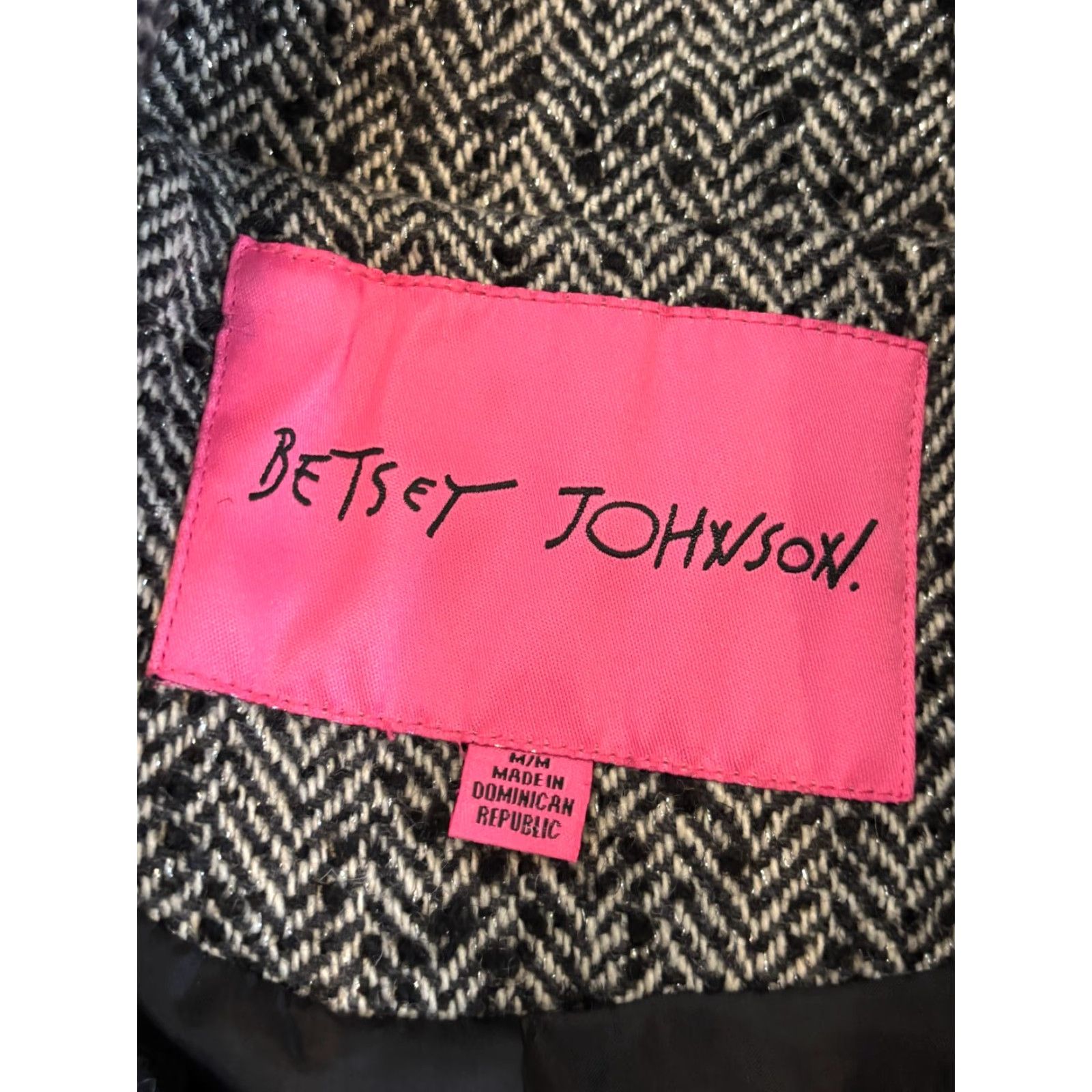 Betsey Johnson Betsey Johnson Pea Coat Jacket Women M Full Zip Herringbone Black White 90s Classic City College Size M / US 6-8 / IT 42-44 - 2 Thumbnail