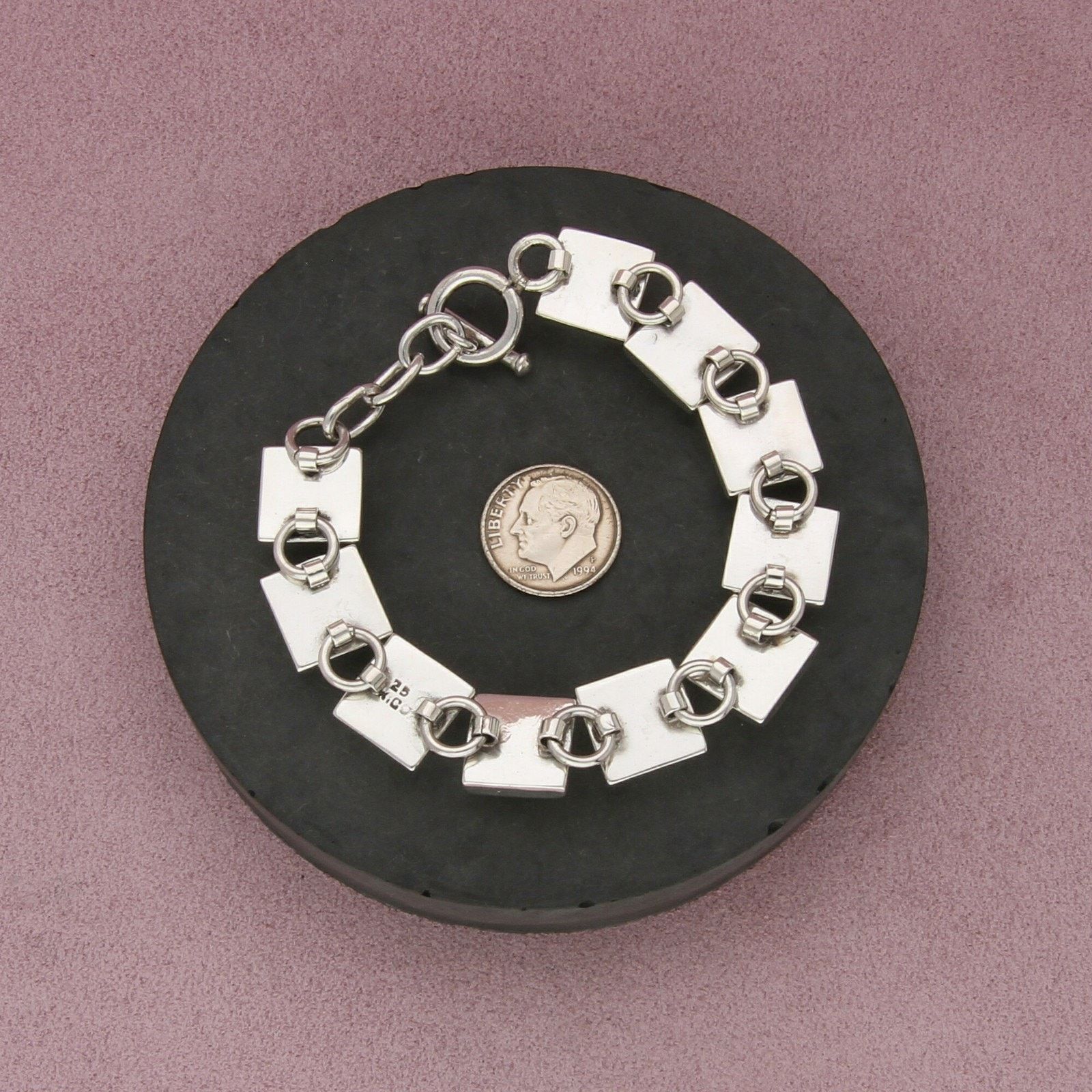 Mexicana mexico sterling silver onyx link toggle bracelet size 7.25in Size ONE SIZE - 2 Thumbnail