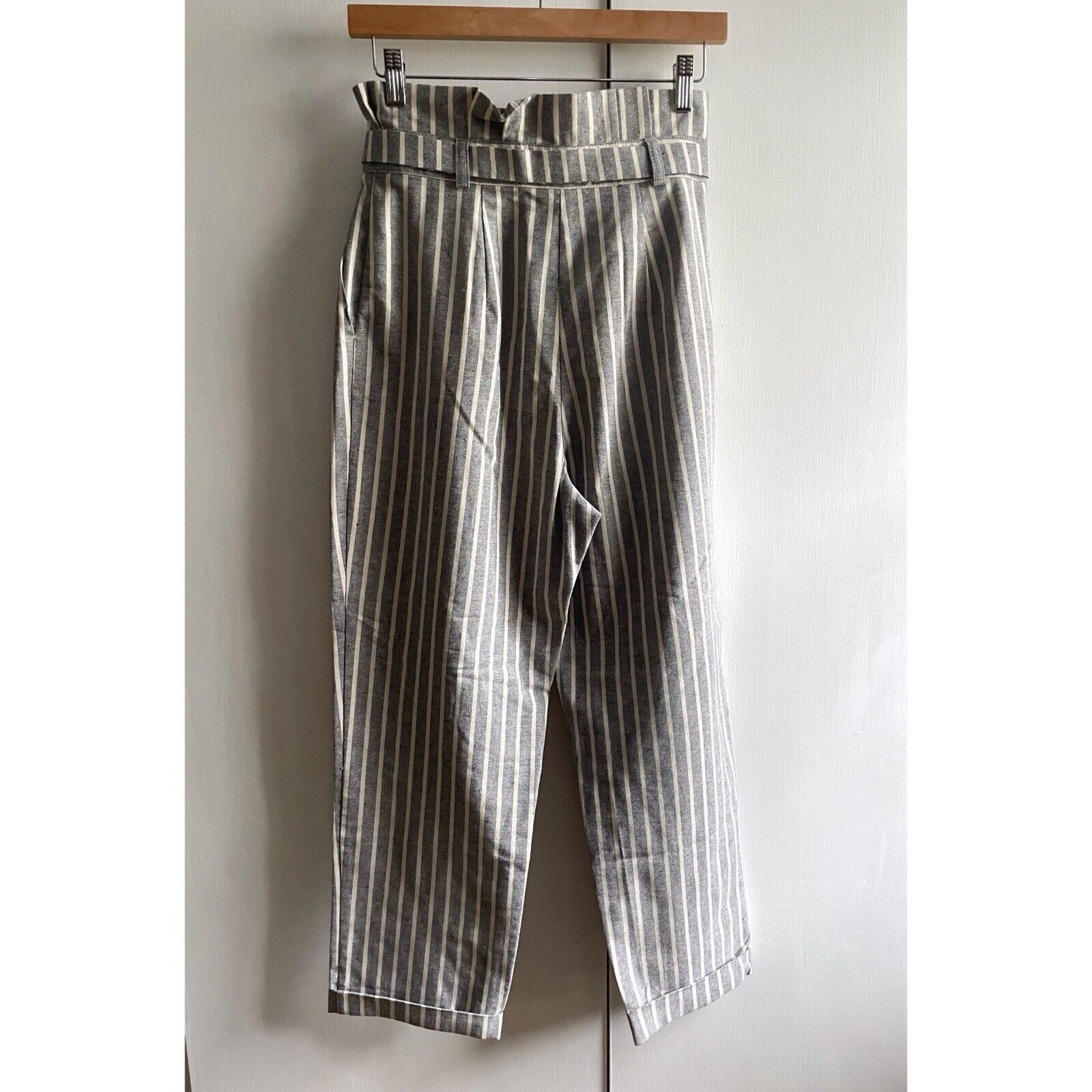 Topshop Topshop Pants Womens 6 Blue White Striped Belted Paperbag Size 28" / US 6 / IT 42 - 3 Thumbnail