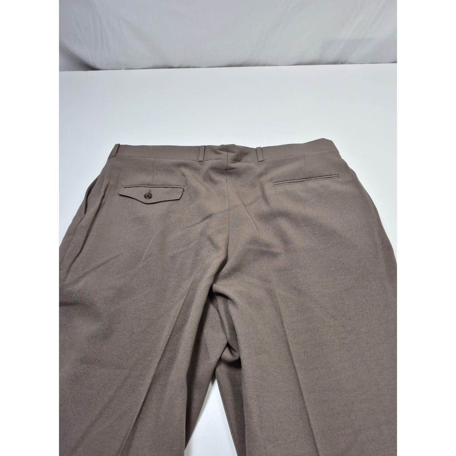 Vintage VTG Racquet Club Dress Pants Men's 40x36 Beige Wool Pleated Straight Unhemmed Size US 40 / EU 56 - 5 Thumbnail