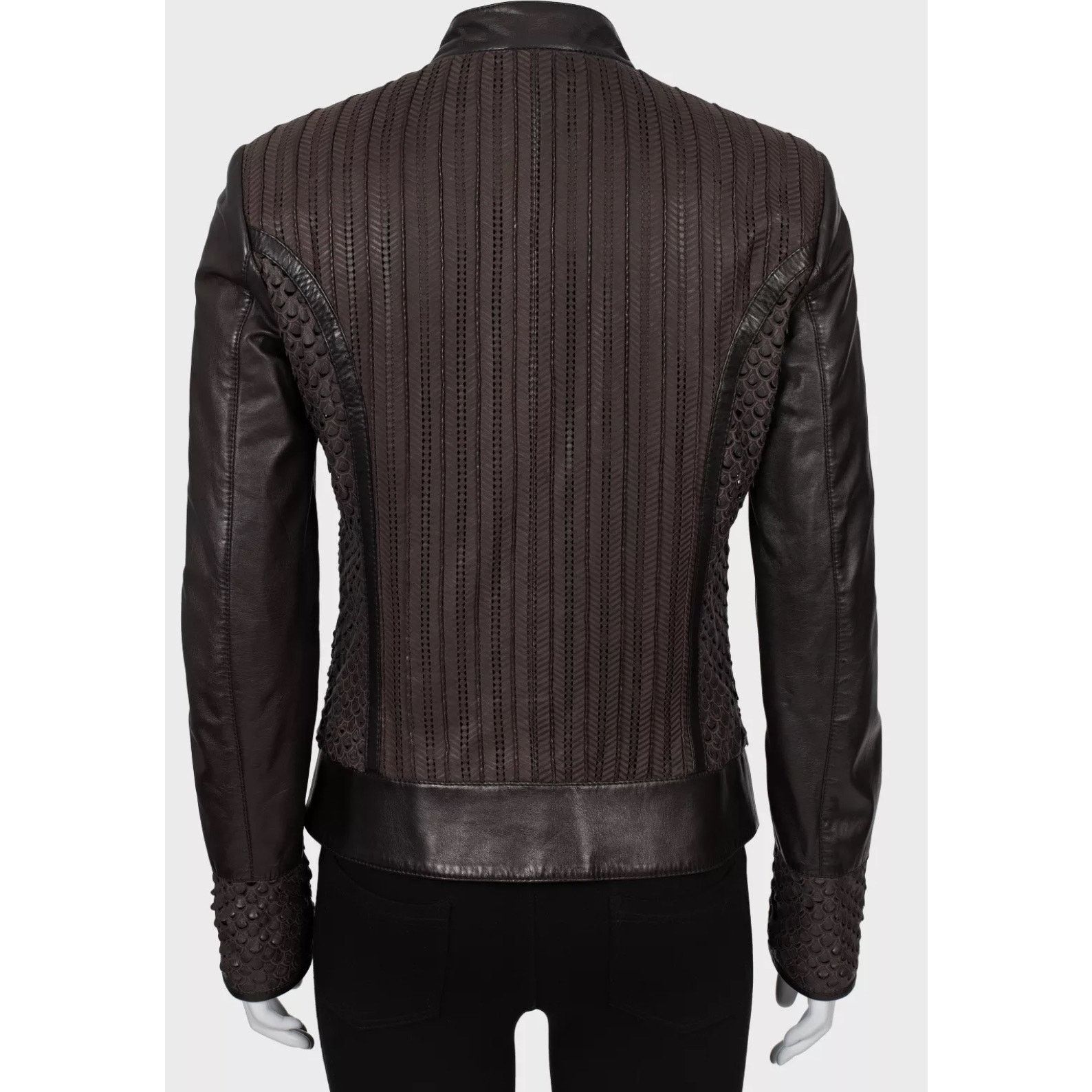 Roberto Cavalli Roberto Cavalli Brown Perforated Leather Jacket - IT40/S Size S / US 4 / IT 40 - 3 Thumbnail
