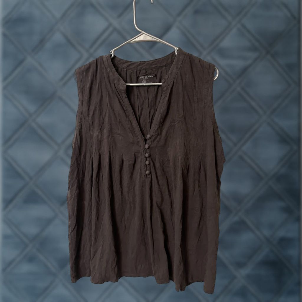 DKNY DKNY Jeans Sleeveless T-Shirt Women XL Brown Henley Ruched Shirt 24.0 inches Sleeveless T-Shirt Size XL / US 12-14 / IT 48-50 - 1 Thumbnail