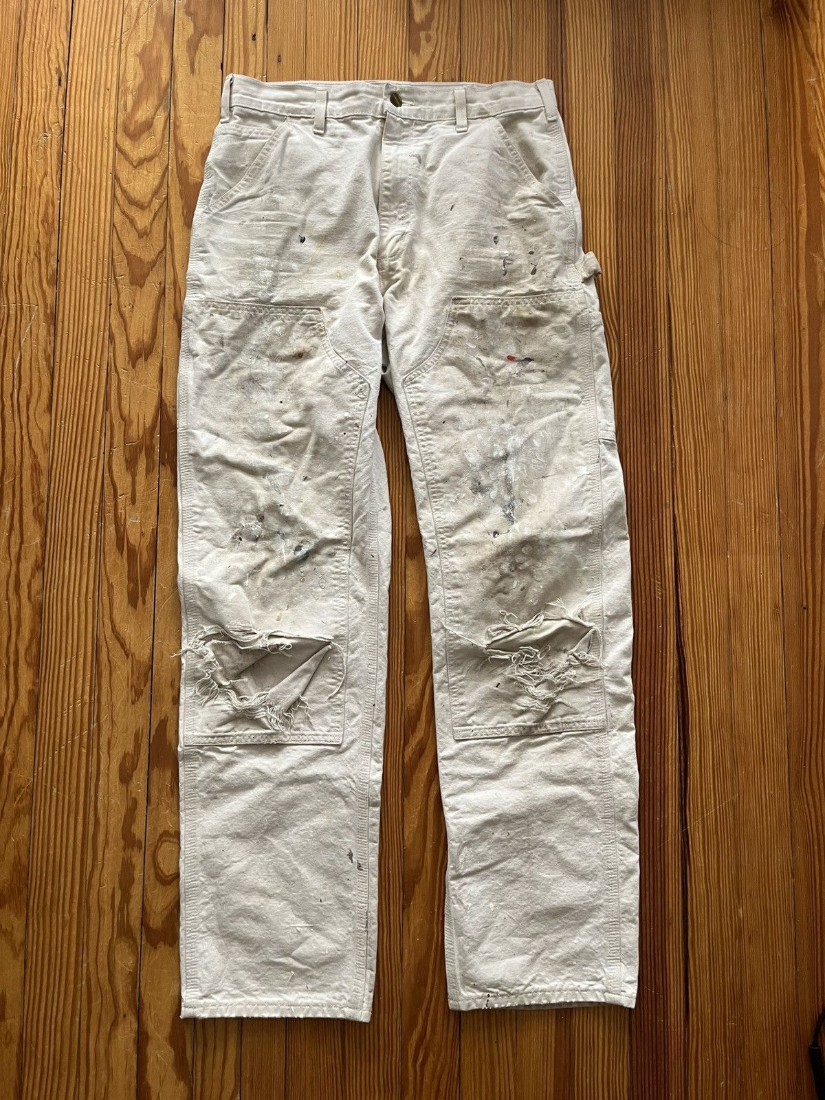 Carhartt Thrashed Vintage Carhartt Double Knee Painter Pants White Size US 32 / EU 48 - 1 Thumbnail