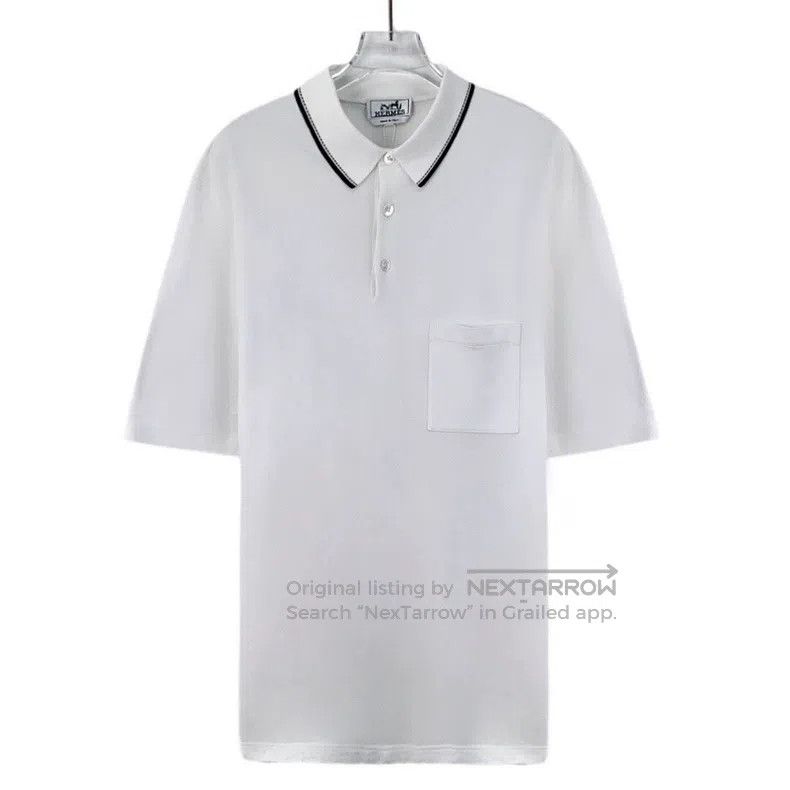 Hermes White pocket H-letter embroidered cotton polo shirt