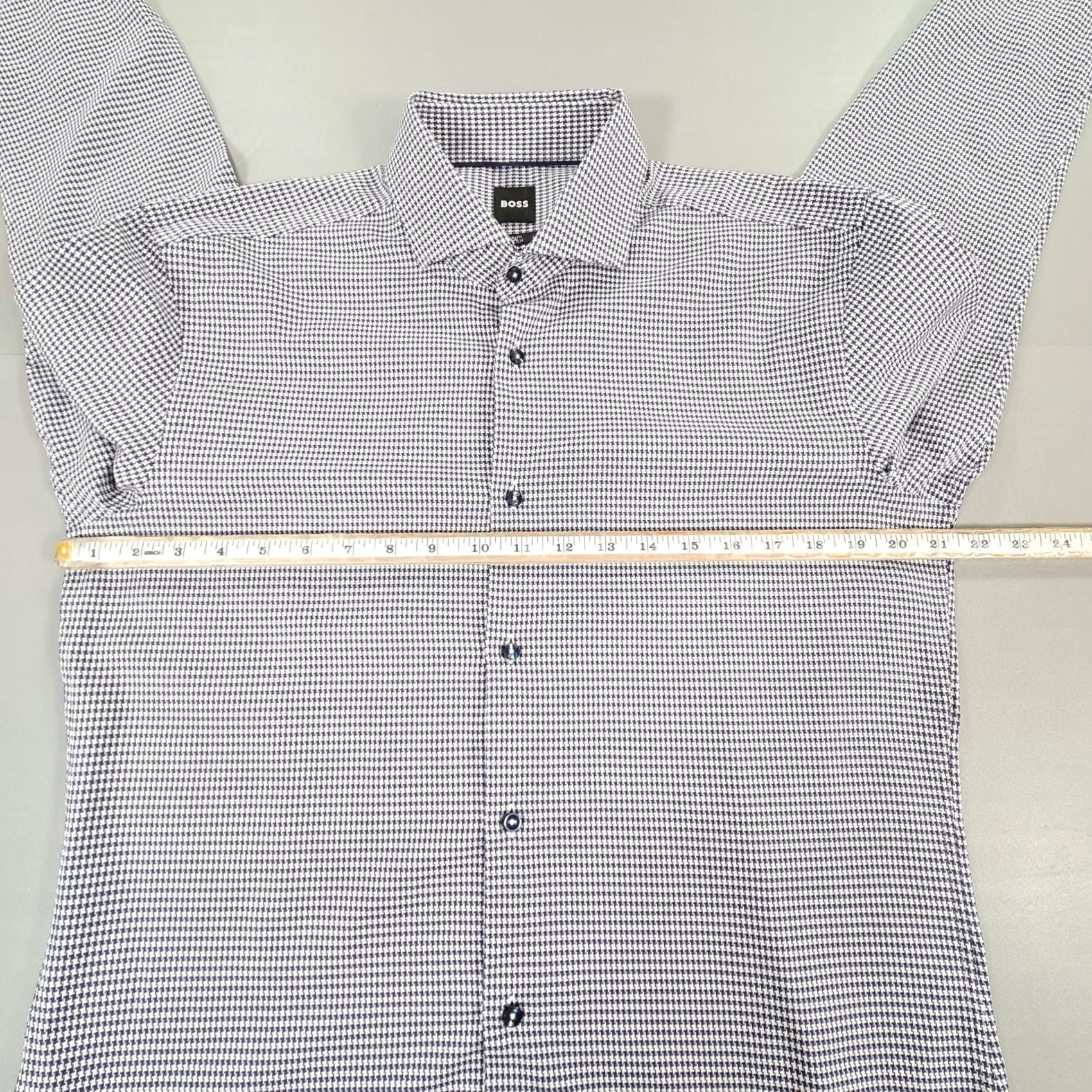 Hugo Boss HUGO BOSS Shirt Purple Large 16.5 Slim Houndstooth Stretch H Hank Spread Mens Shirt Regular Button-Up Long Sleeve Collared Vintage No Size US L / EU 52-54 / 3 - 5 Thumbnail