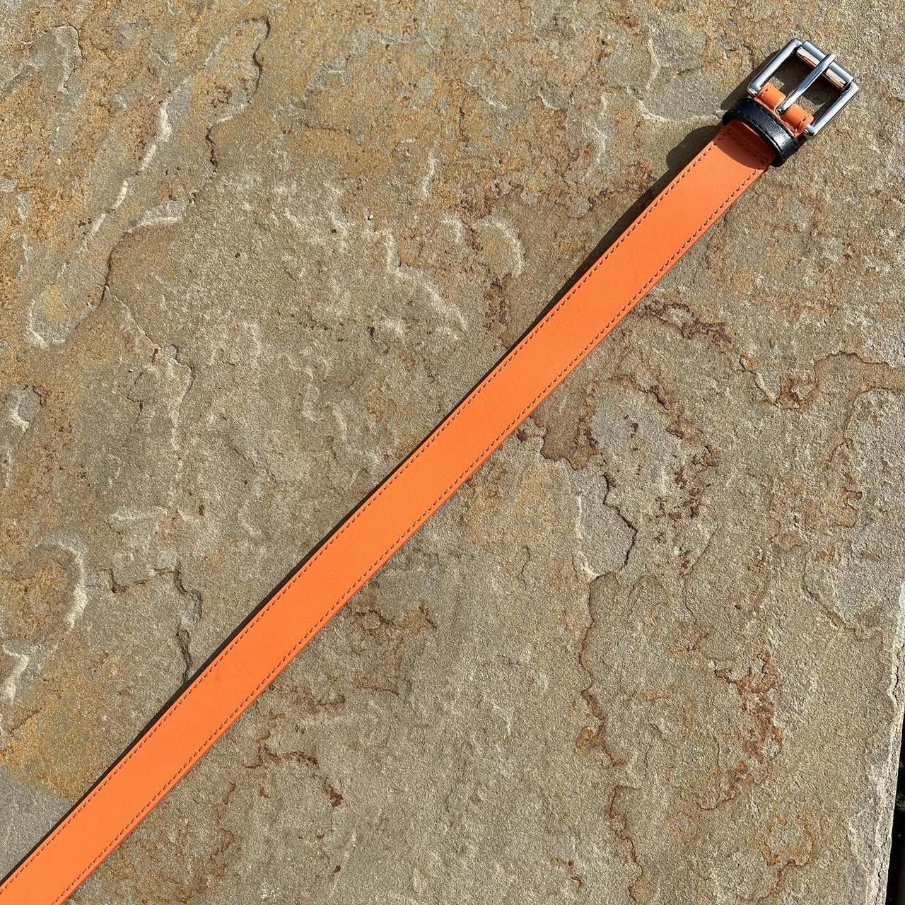 Designer NWT Orange Tan Navy Colorblock Leather Belt Made in Italy Size ONE SIZE - 4 Thumbnail