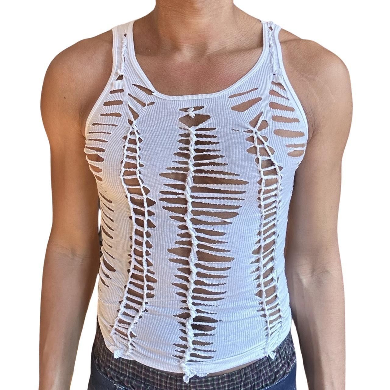 Hanes HANES 'SLASHES" WHITE BRAIDED FESTIVAL TANK TOP_ MEDIUM Size US M / EU 48-50 / 2 - 2 Thumbnail