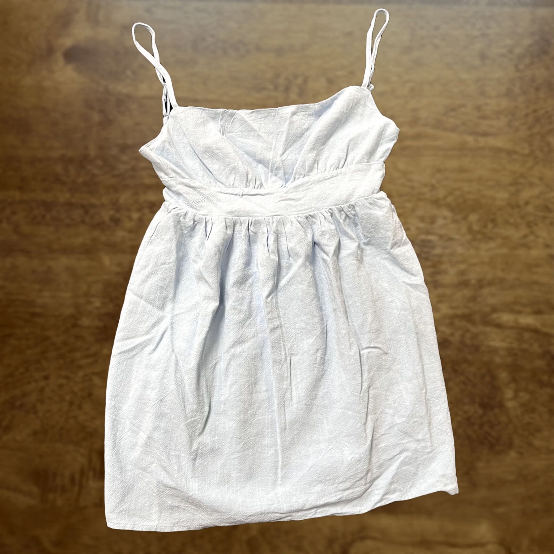 Vintage L.A. HEART Sundress Juniors S Light Blue Linen Blend Sleeveless Tie Back Strappy Sweetheart Neckline Short Dress Size S / US 4 / IT 40 - 1 Thumbnail