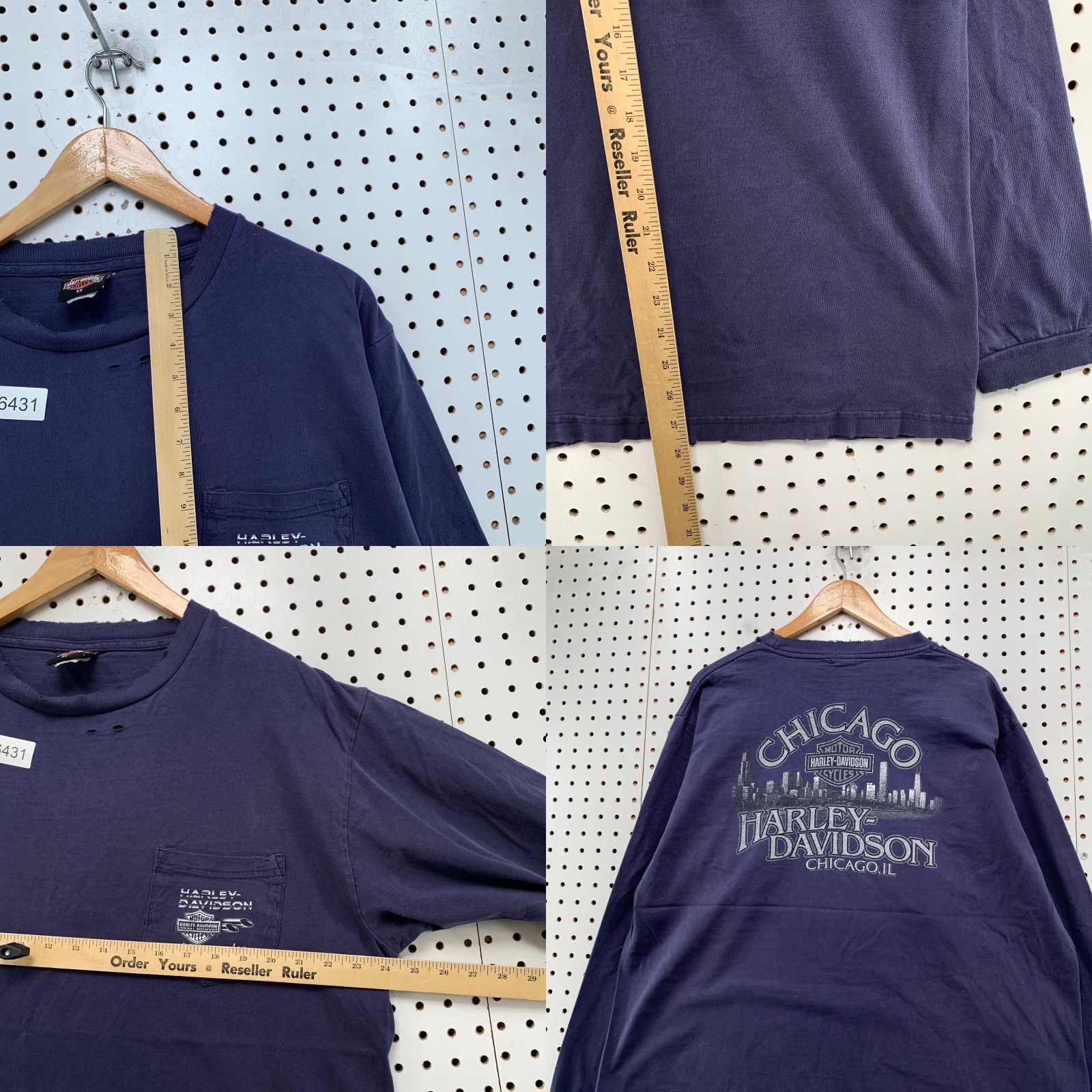 Harley Davidson VINTAGE Harley-Davidson Shirt Mens 2XL Blue Long Sleeve Biker Chicago Pocket T-Shirt Size US XXL / EU 58 / 5 - 8 Thumbnail