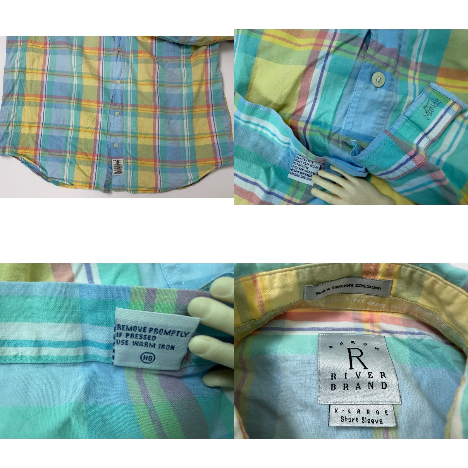 Arrow Vintage 90s Button Up Shirt Men XL Yellow Blue Casual Travel River Washed Cotton Mens Size US XL / EU 56 / 4 - 9 Thumbnail
