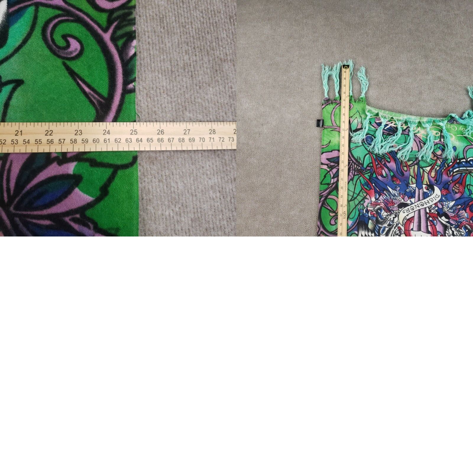 Ed Hardy VINTAGE Ed Hardy by Christian Audigier Scarf Women Rectangle 25x66 Green Geometric Y2K Size ONE SIZE - 8 Thumbnail