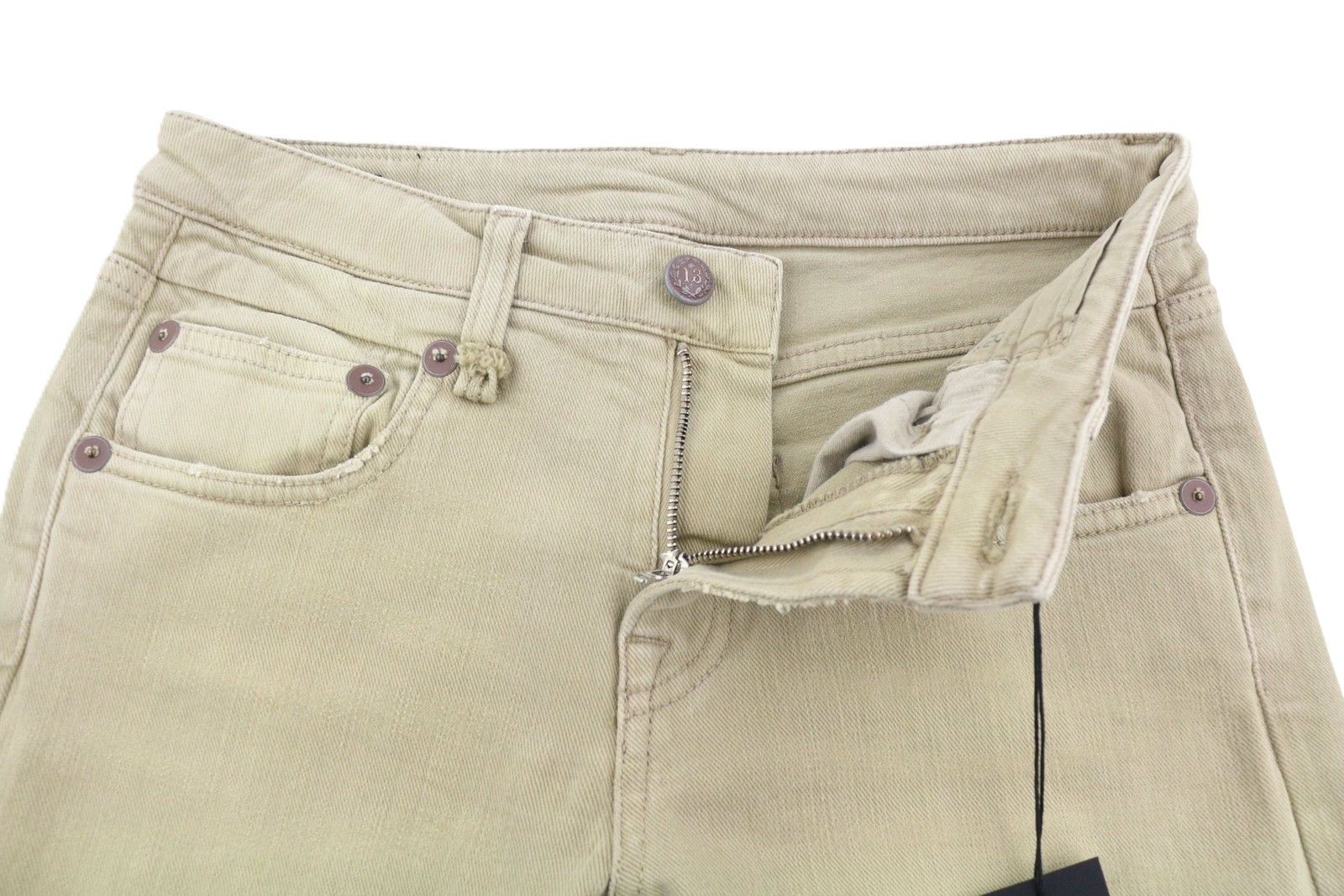 R13 W28 Beige Stretch Cropped Ankle Zip Jeans 88828 Size 28" / US 6 / IT 42 - 5 Thumbnail