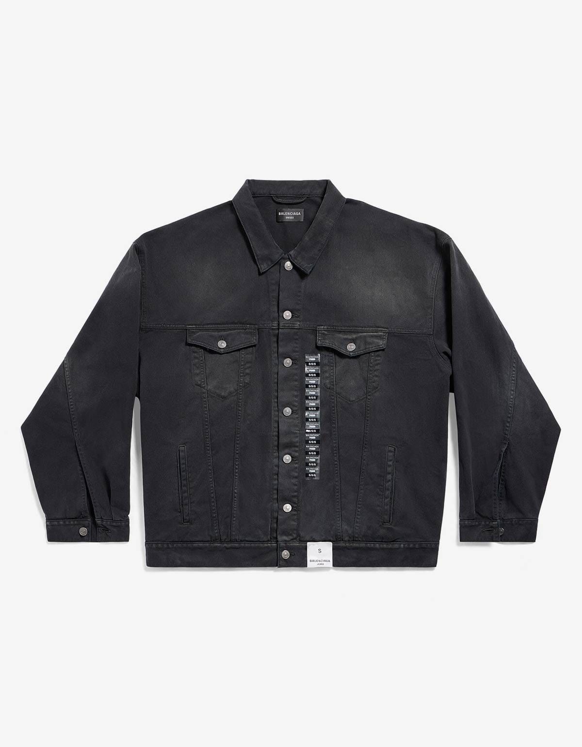 image of Balenciaga Black Size Sticker Denim Jacket Size 2, Men's