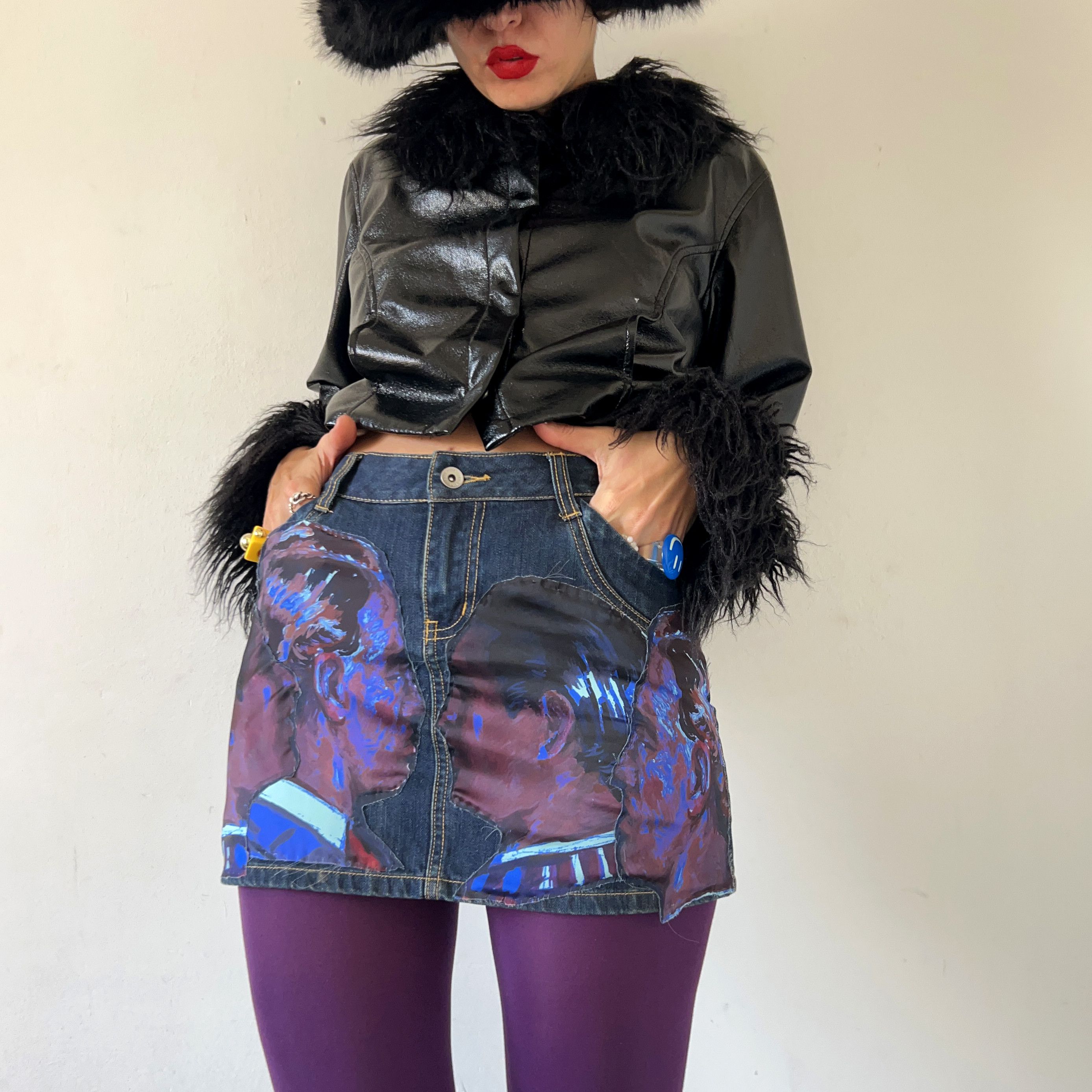 Custommade Custom Graphic Print Reworked Denim Skirt Size 27" / US 4 / IT 40 - 10 Thumbnail