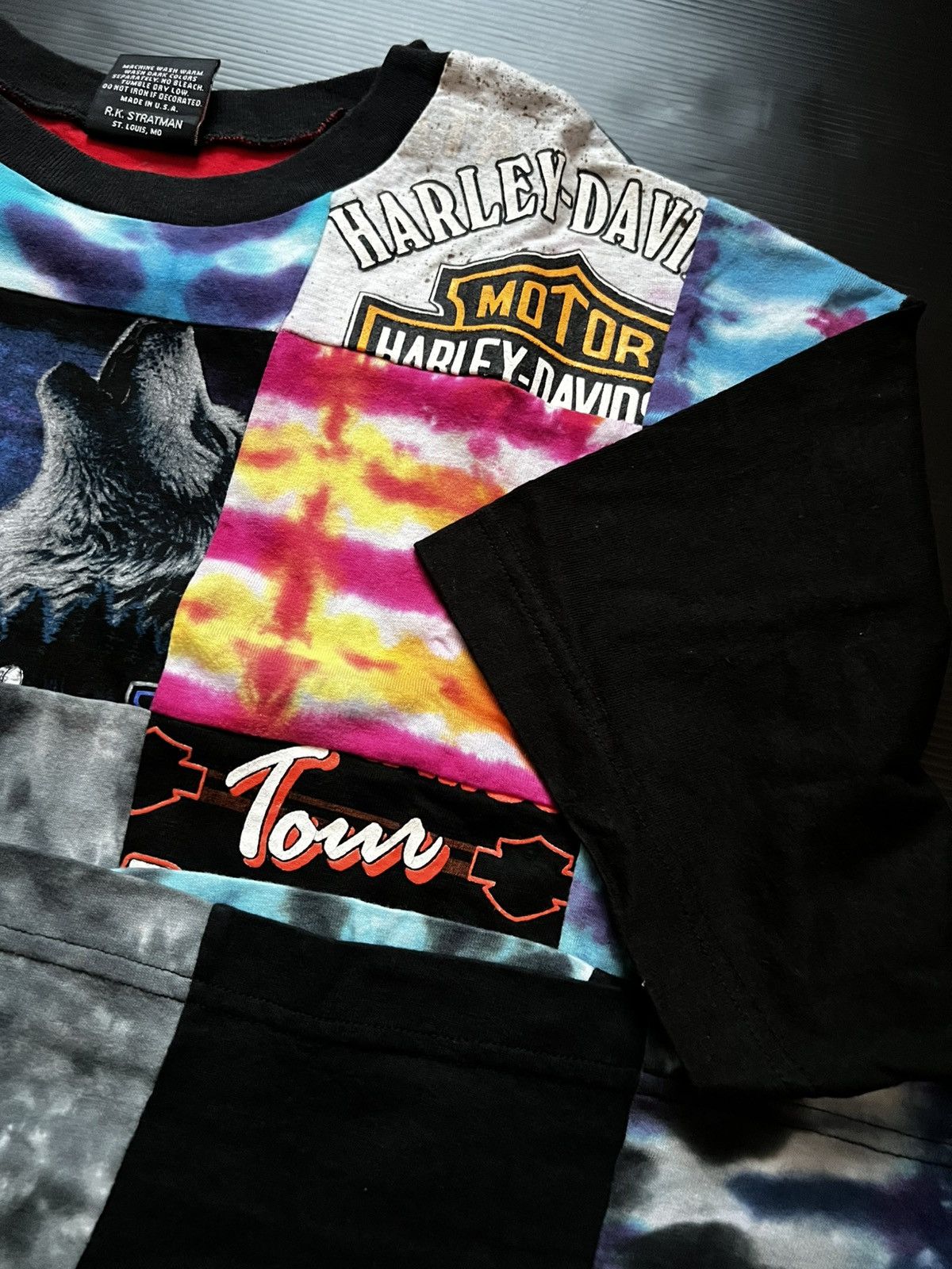 Vintage 🔥HOT DROPS🔥90s Harley Davidson Patchwork Tie Dye Tee Size US XXL / EU 58 / 5 - 6 Thumbnail