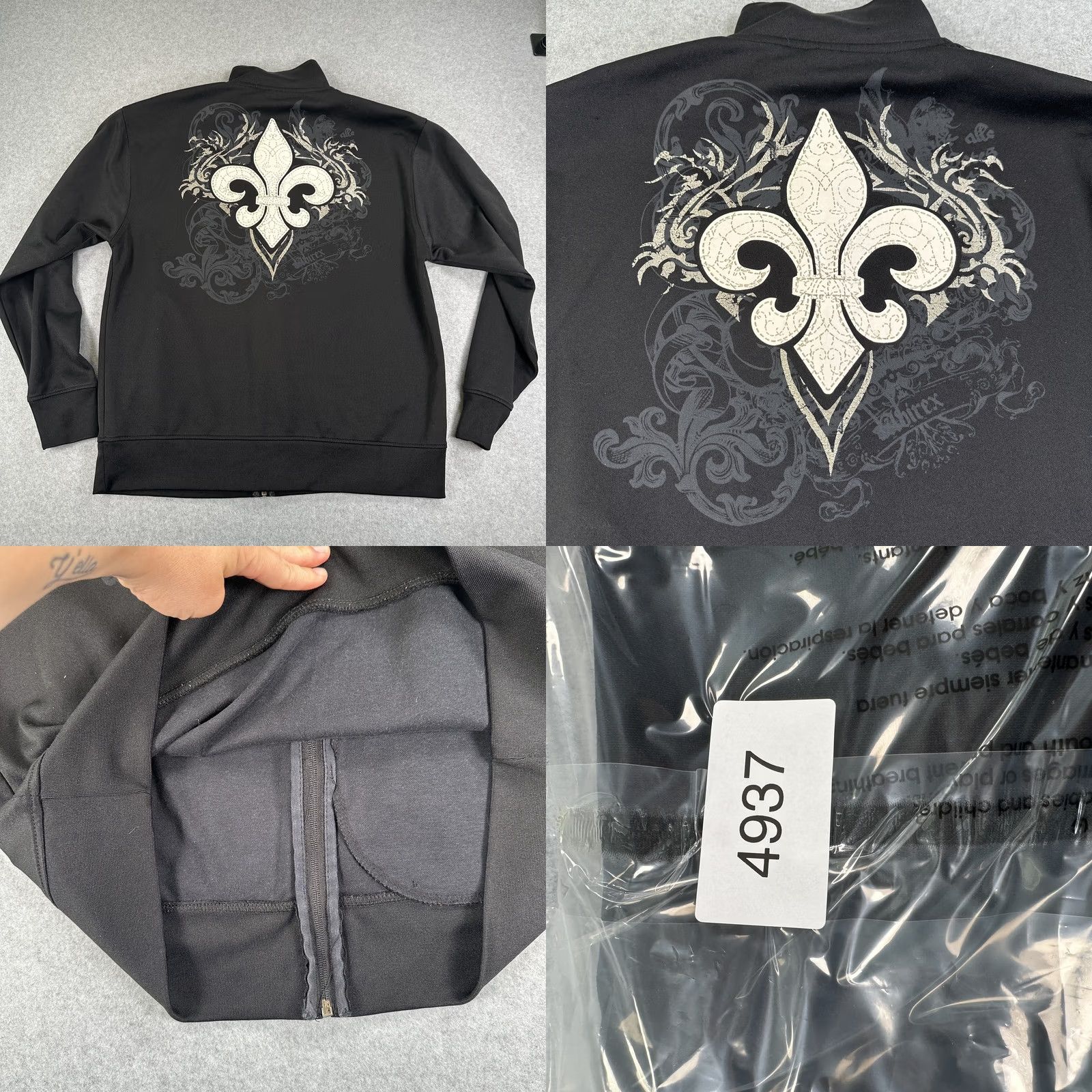 Avirex AVIREX Track Jacket Full Zip Black Mens XL Fleur de Lis Embroidered Gold Button Zipper Pull Size US XL / EU 56 / 4 - 8 Thumbnail