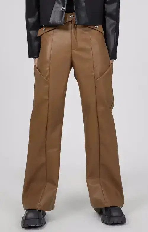 Japanese Brand × Vintage Fashion retro flared faux leather pants Size US 32 / EU 48 - 2 Thumbnail