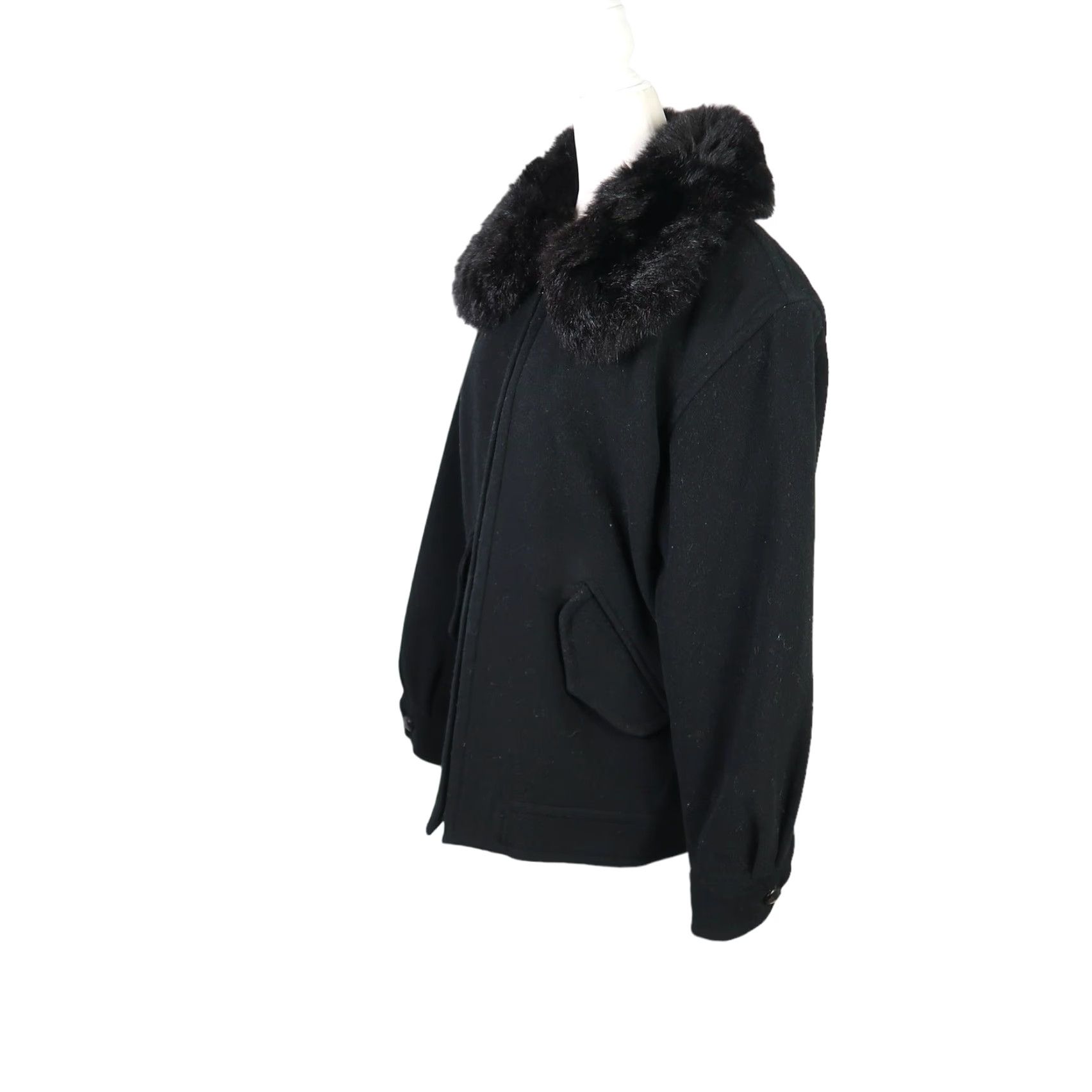 Vintage VINTAGE 80s black cashmere wool zip front jacket opossum fur collar Women Jacket 8 Size M / US 6-8 / IT 42-44 - 3 Thumbnail