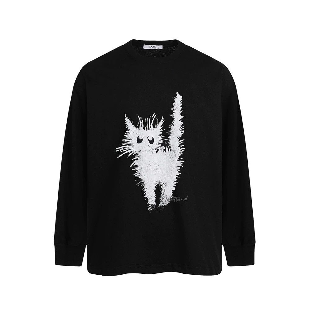 Japanese Brand Men's loose casual funny cat print long sleeve T-shirt Size US M / EU 48-50 / 2 - 1 Thumbnail