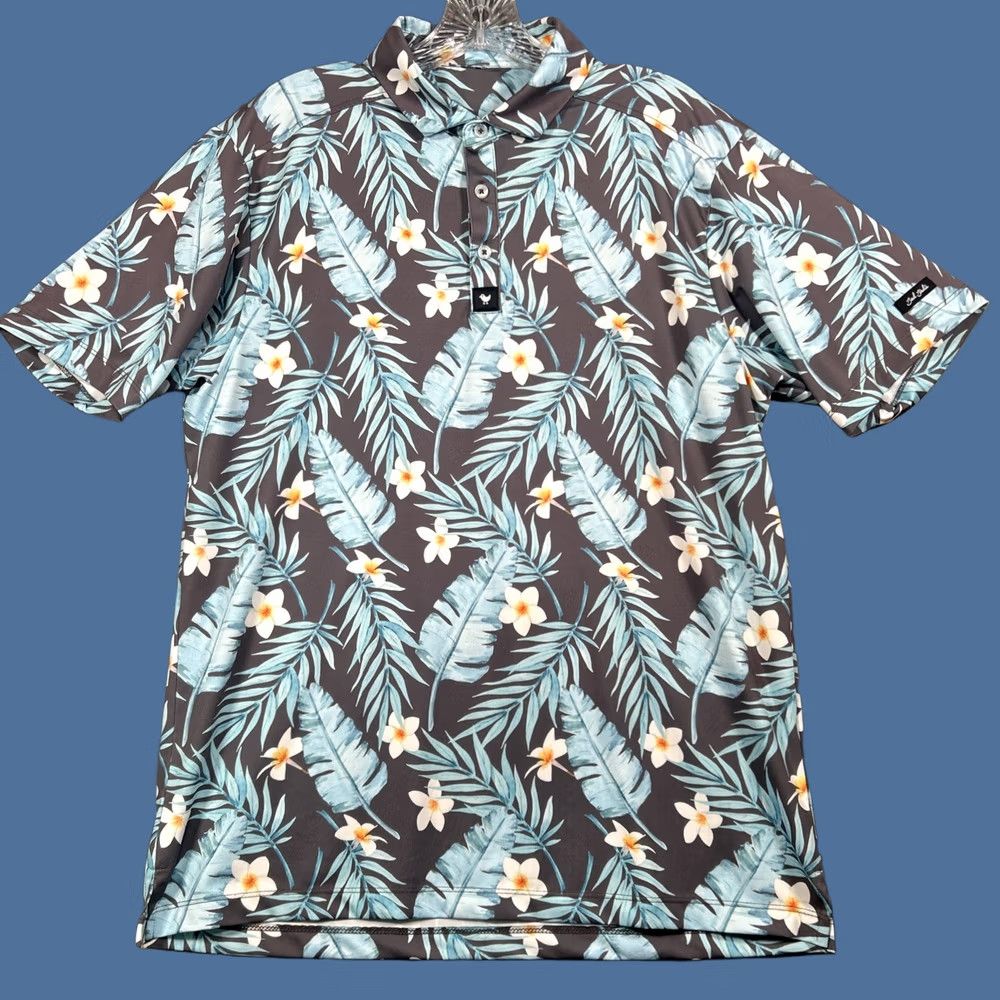 Vintage Bad Birdie Polo Golf Shirt Mens Medium Floral Performance Stretch Size US M / EU 48-50 / 2 - 1 Thumbnail