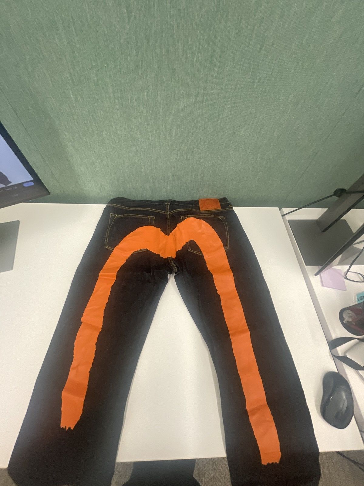 Evisu Orange Brushstroke Daicock Slim Straight Fit jeans #2010 
